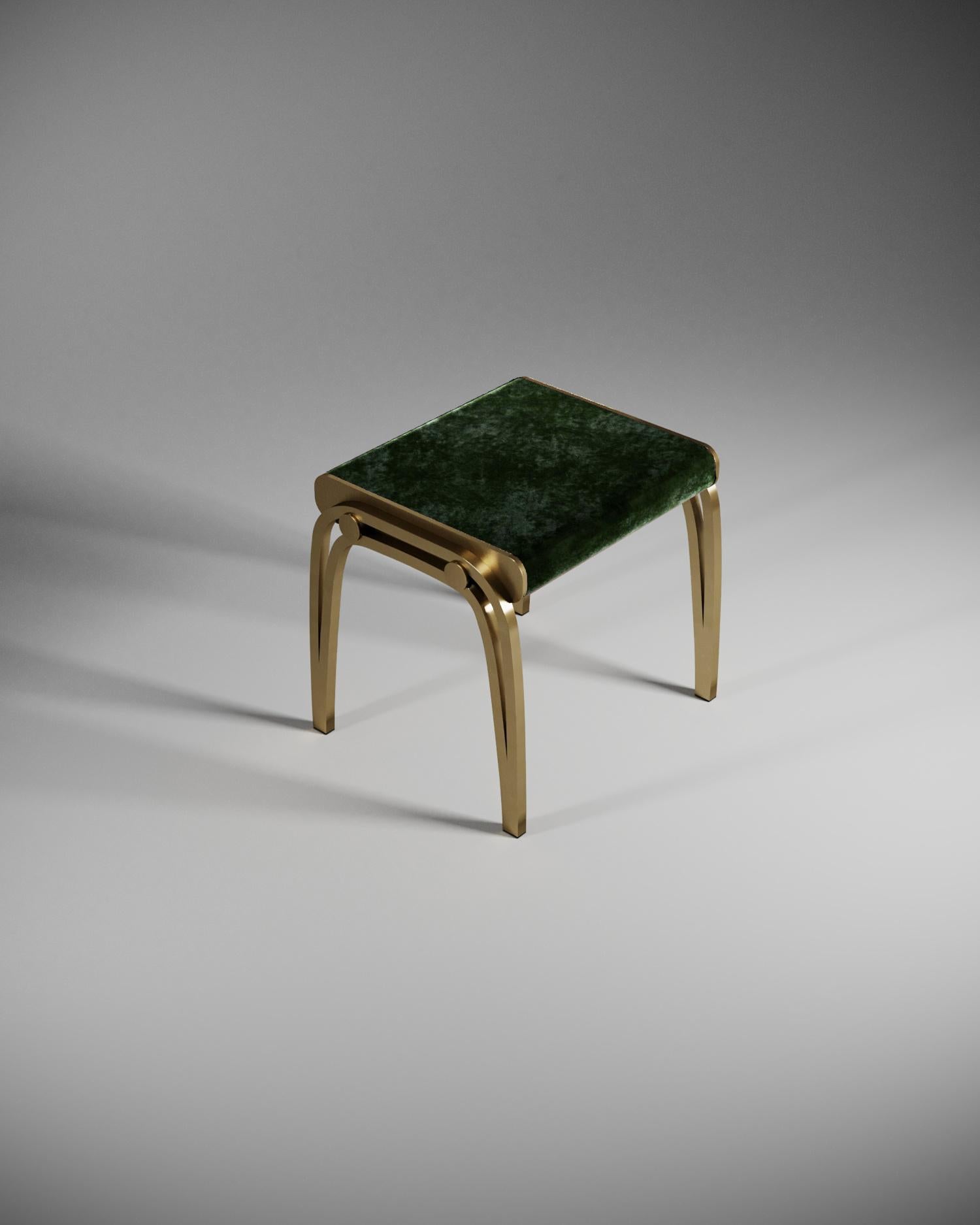 Limited Edition Victoria Stool in Green Velvet and Brass by R&Y Augousti For Sale 1