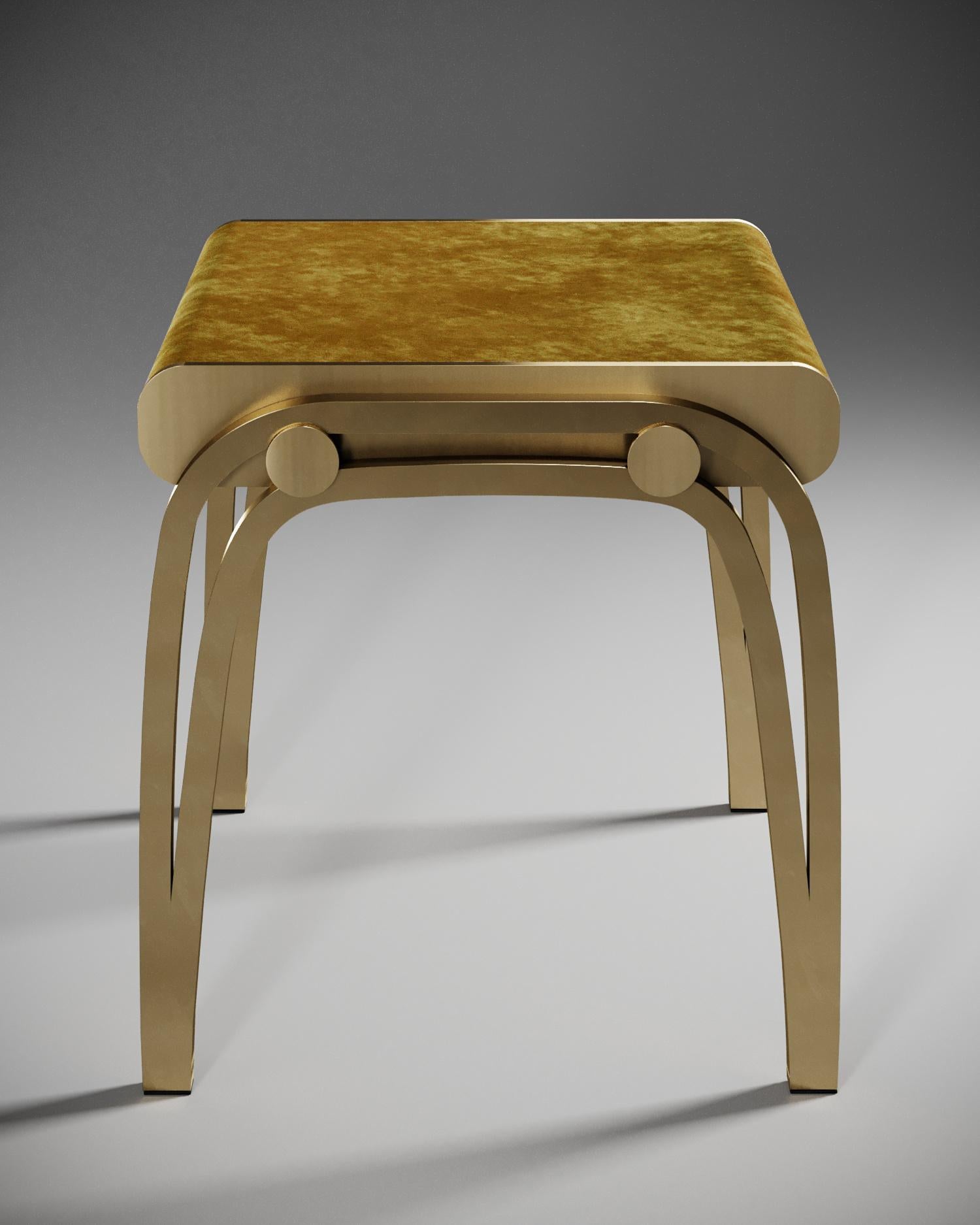 French Limited Edition Victoria Stool in Mustard Velvet and Brass by R&Y Augousti For Sale