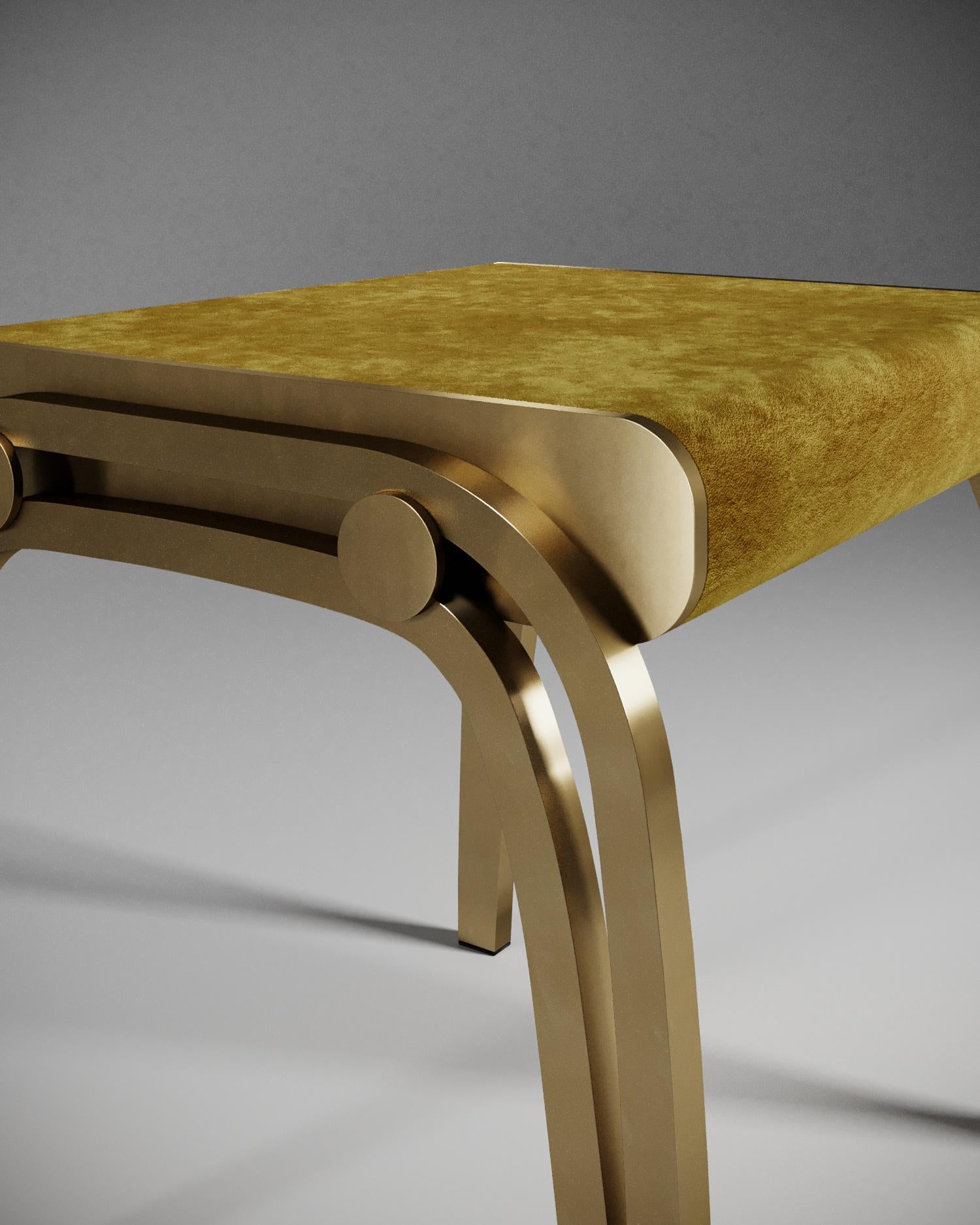 Hand-Crafted Limited Edition Victoria Stool in Mustard Velvet and Brass by R&Y Augousti For Sale