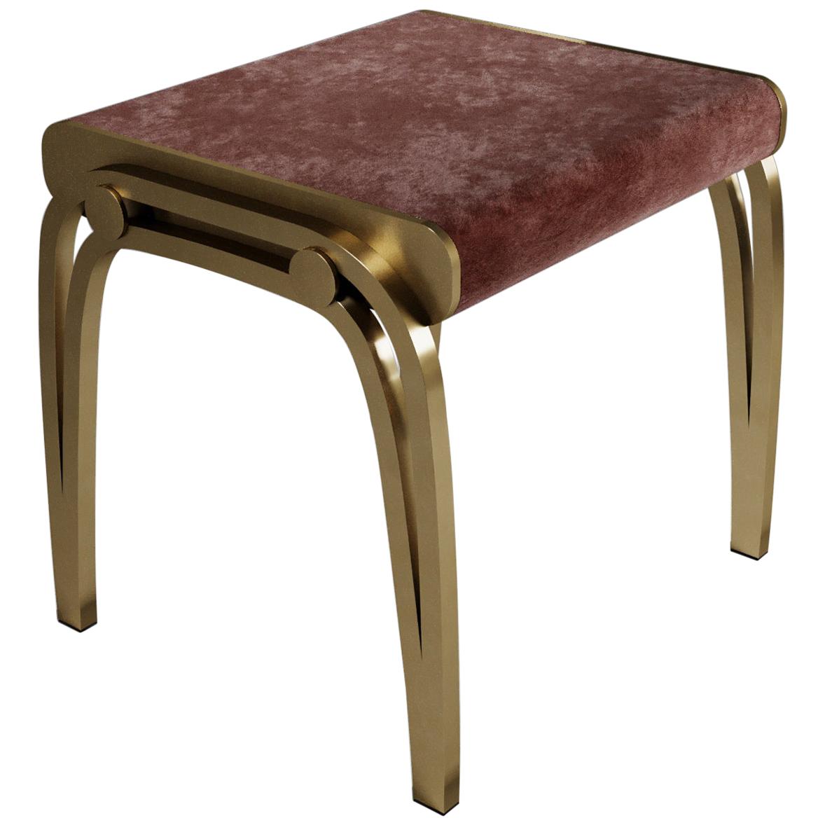 Limited Edition Victoria Stool in Pink Velvet and Brass by R&Y Augousti For Sale