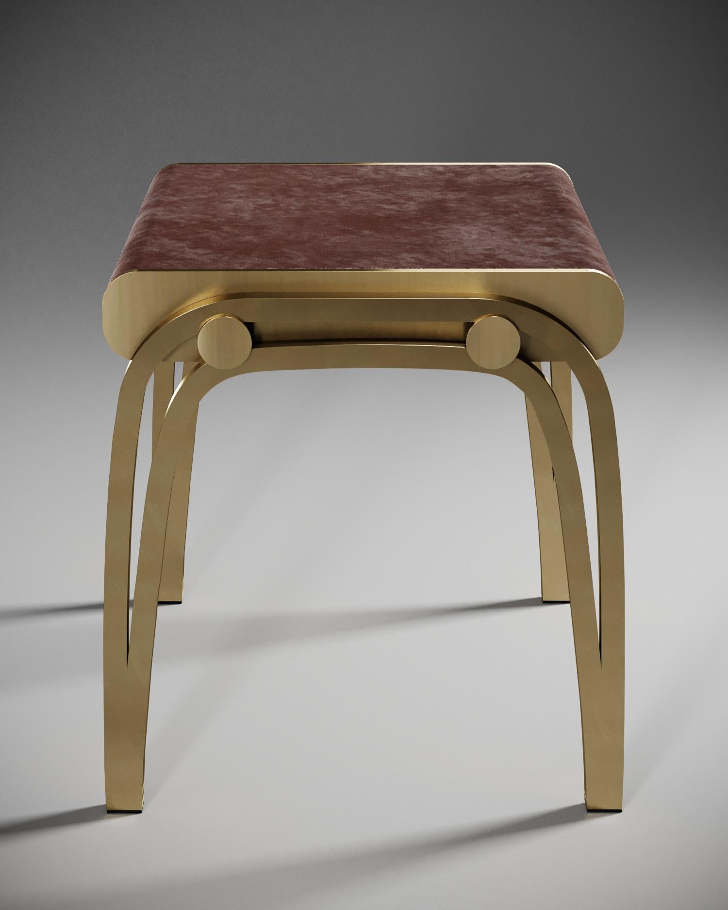 Art Deco Limited Edition Victoria Stool in Pink Velvet and Brass by R&Y Augousti For Sale
