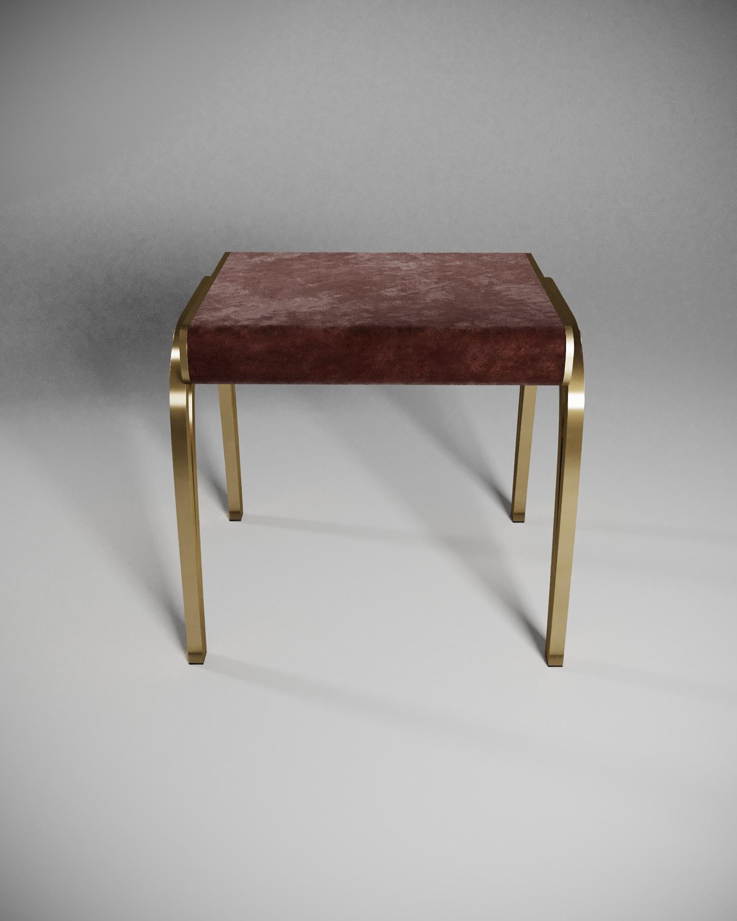 French Limited Edition Victoria Stool in Pink Velvet and Brass by R&Y Augousti For Sale