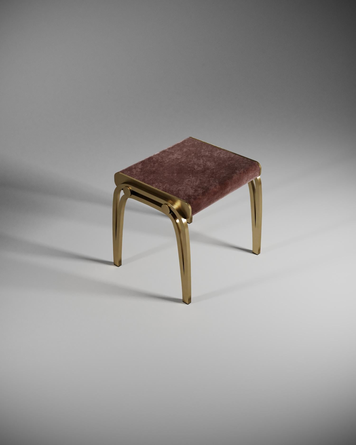 Hand-Crafted Limited Edition Victoria Stool in Pink Velvet and Brass by R&Y Augousti For Sale
