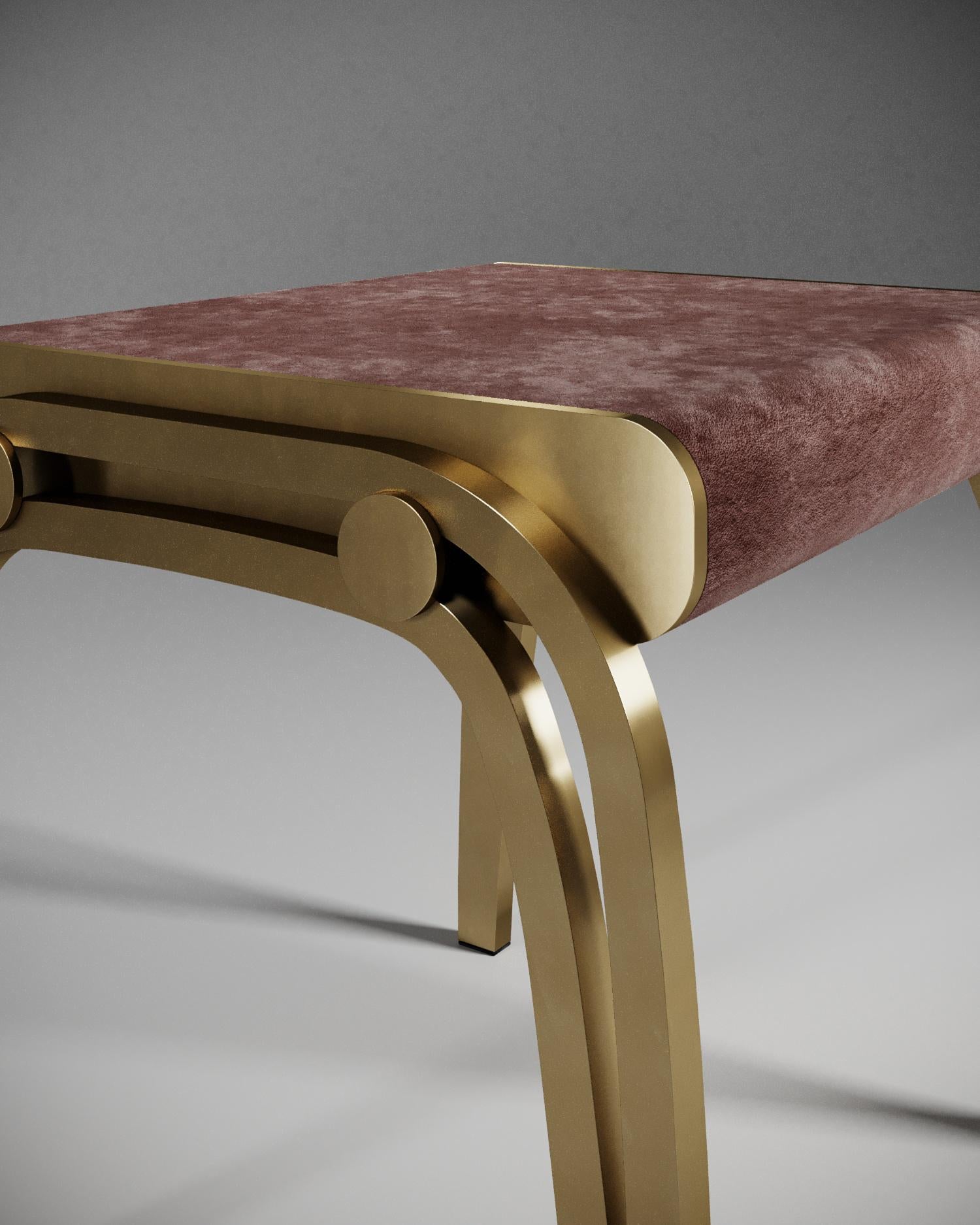 Limited Edition Victoria Stool in Pink Velvet and Brass by R&Y Augousti In New Condition For Sale In New York, NY