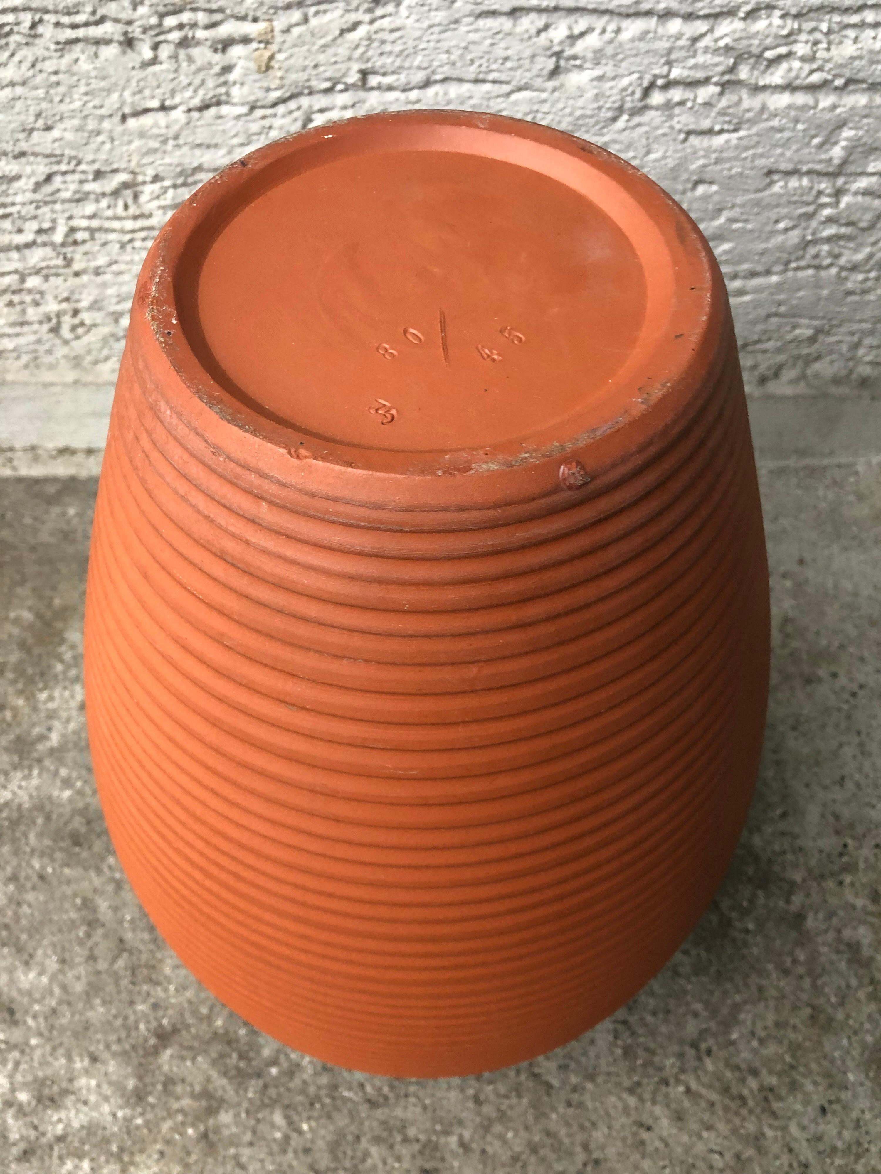 Hand-Carved Limited Large Natural Brown Terracotta Handmade Vase Jar, Germany, 1950s SALE