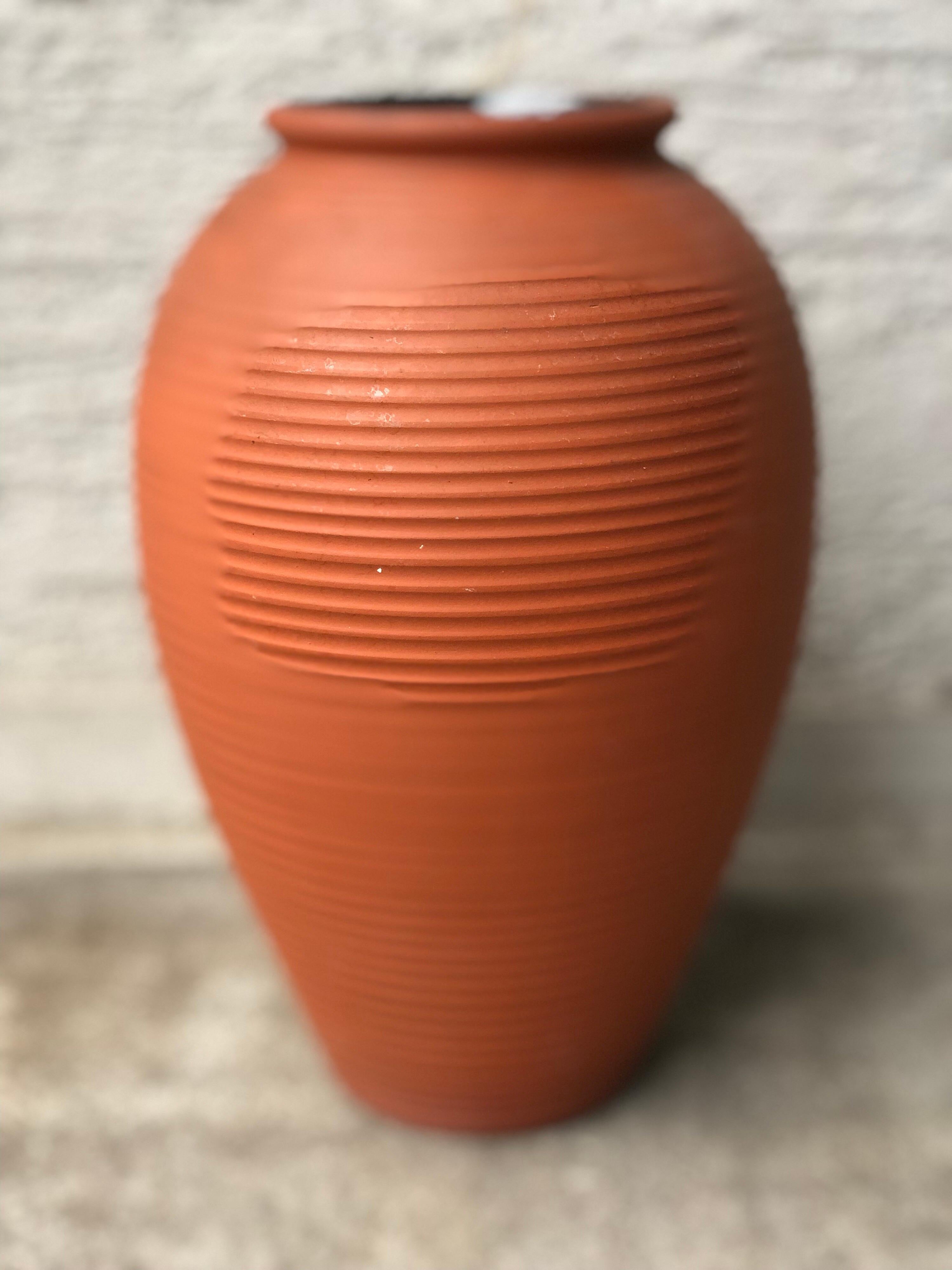 Limited Large Natural Brown Terracotta Handmade Vase Jar, Germany, 1950s SALE In Good Condition In Sofia, BG
