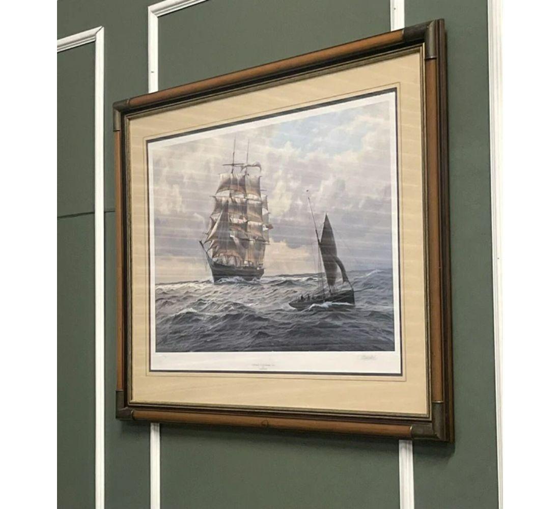 We are delighted to offer for sale this Limited Print 467/600 by J. Steven Dews ''The Tweed in The Channel'' 1875.

Charming print framed in a military campaign style frame.

The tweed was a fully rigged clipper ship famous the world over for