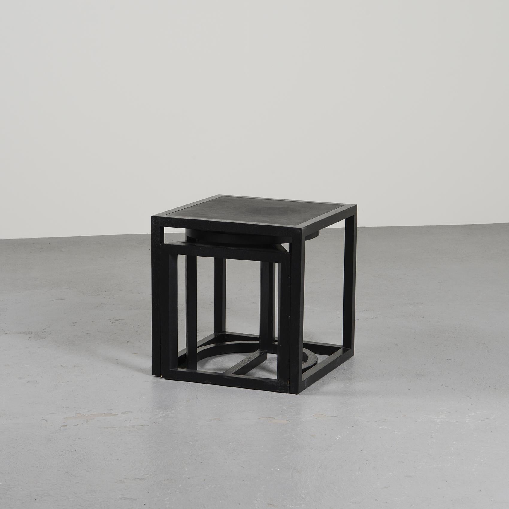 Limited Series Wood and Leather Nesting Tables by Stefan Zwicky for De Sede For Sale 8