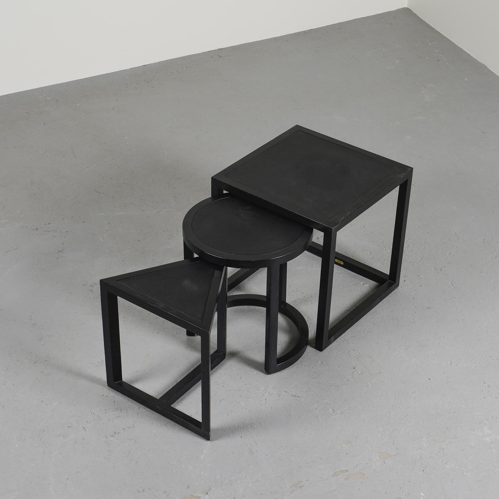 20th Century Limited Series Wood and Leather Nesting Tables by Stefan Zwicky for De Sede For Sale