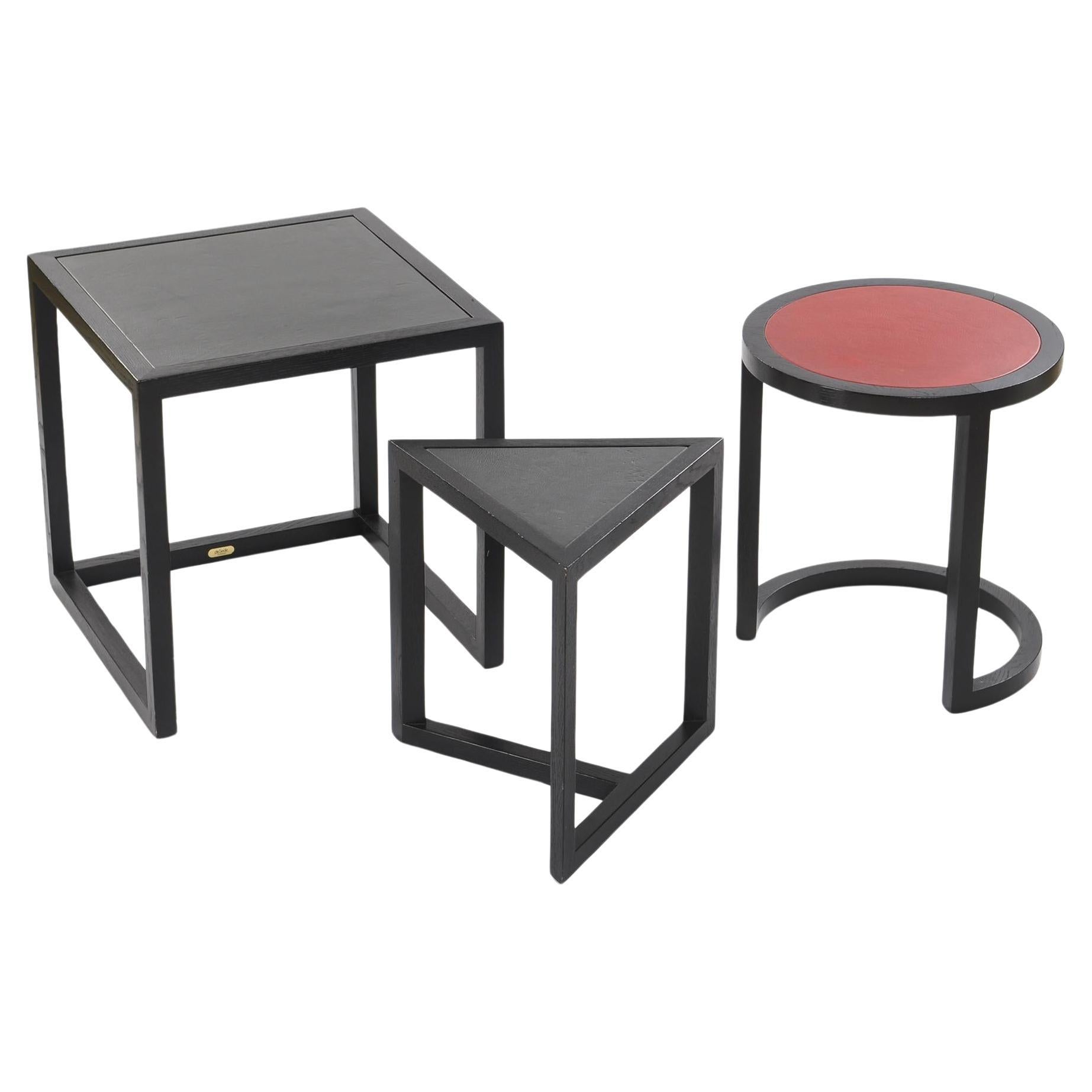 Limited Series Wood and Leather Nesting Tables by Stefan Zwicky for De Sede For Sale