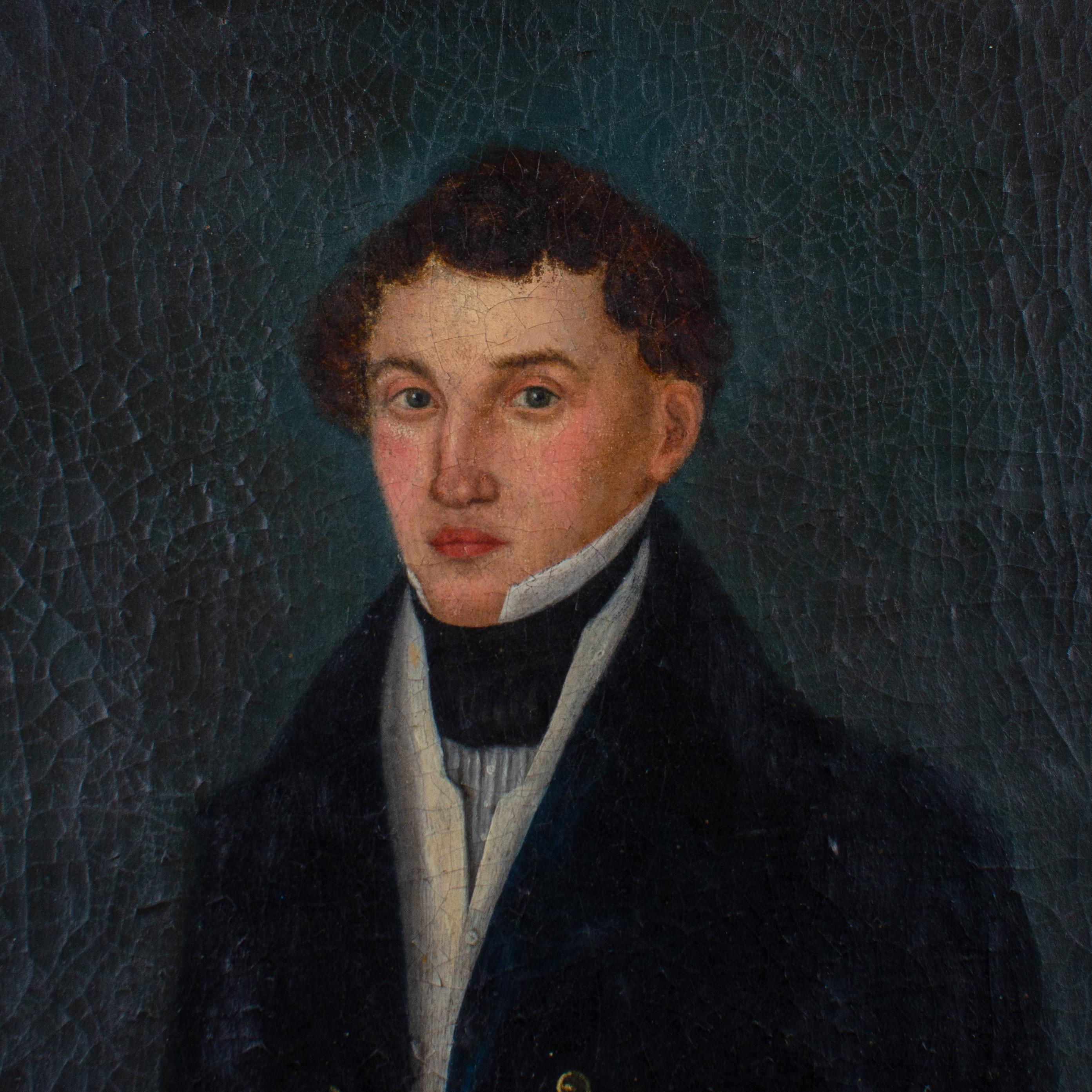 American Limner Portrait of Young Gentleman, 19th Century For Sale