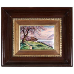 Limoge-Emaille-Landschaftsplakette von P Bonnet