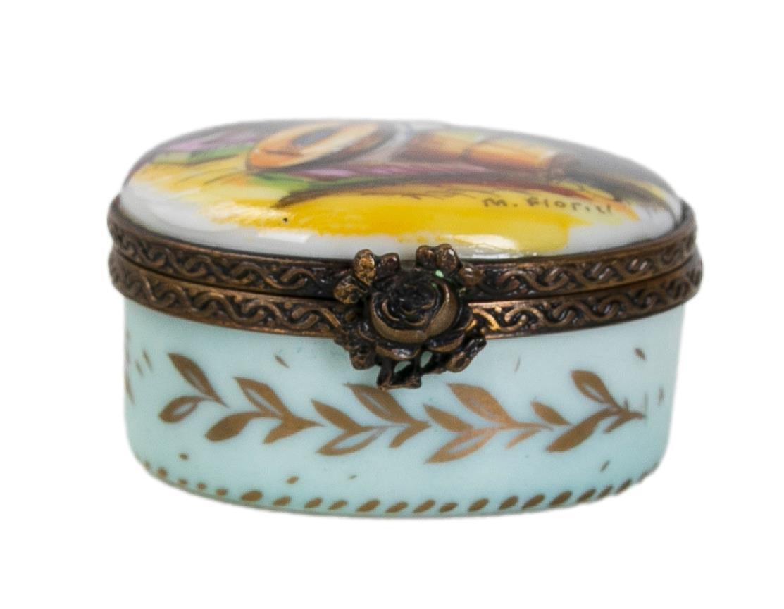 French Limoge Porcelain Box Signed M. FLorid For Sale