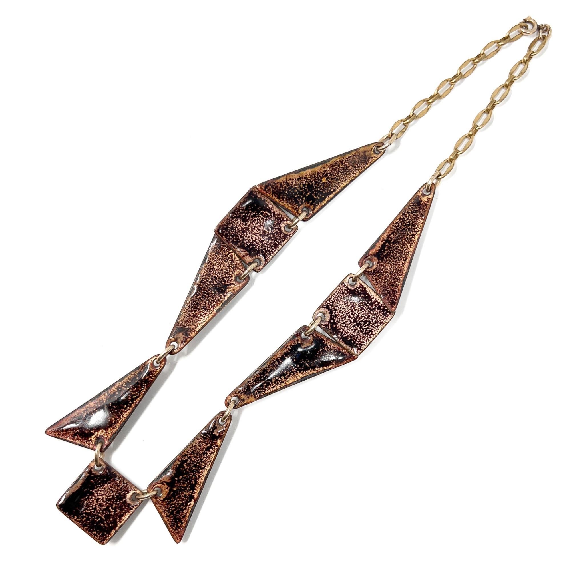 Collana vintage di Limoges 1950 con smalto marrone e vetro rosso in vendita 7