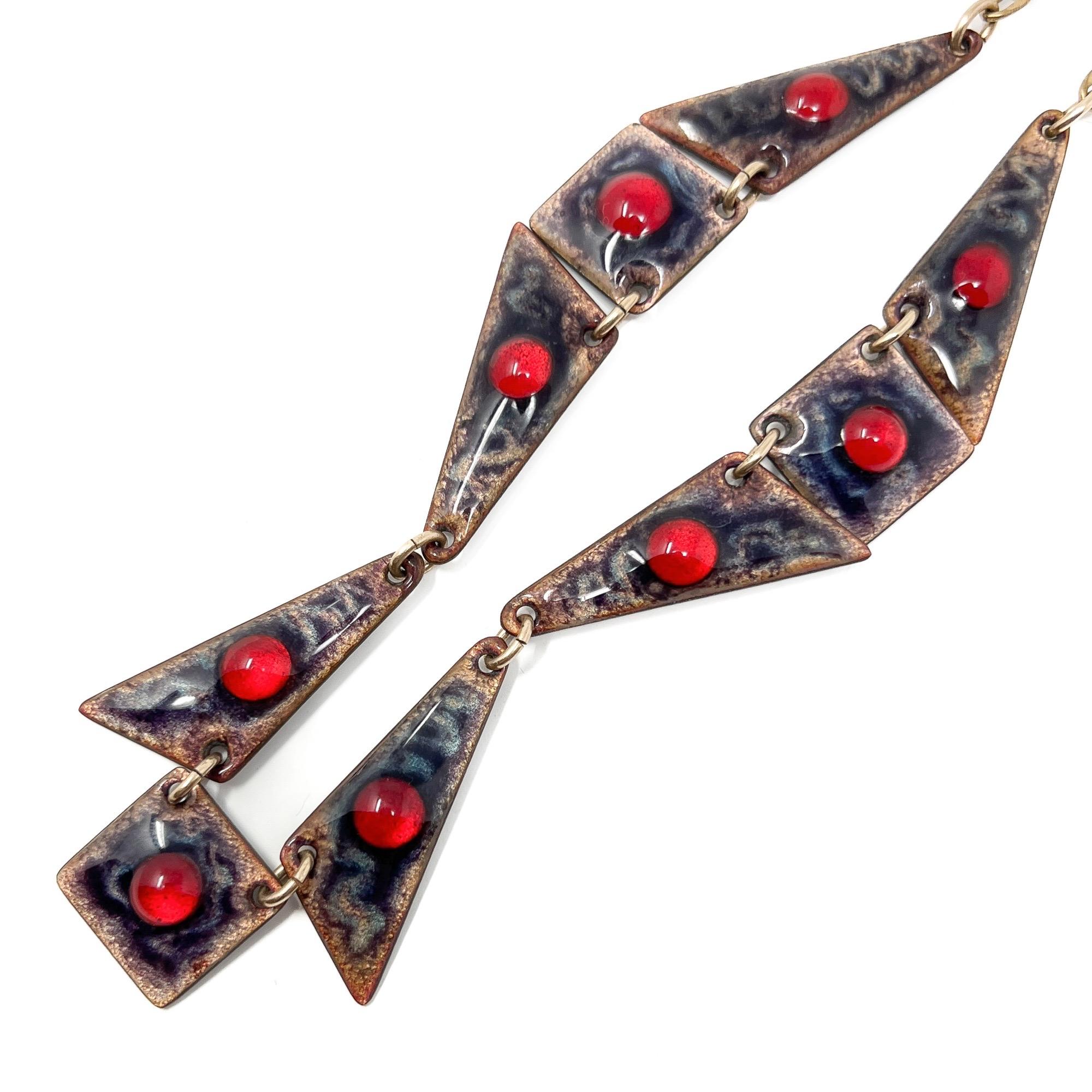 Collana vintage di Limoges 1950 con smalto marrone e vetro rosso in vendita 5