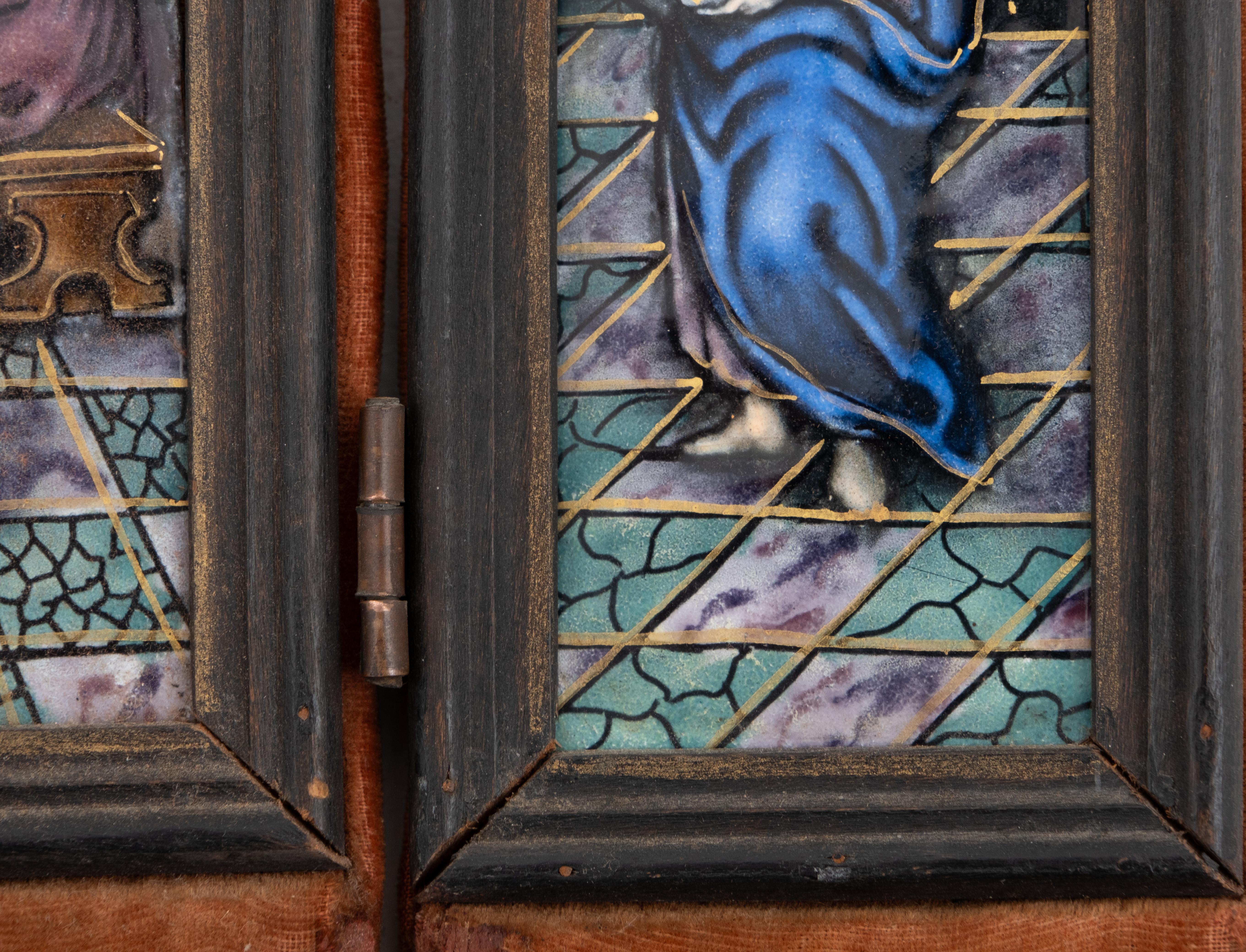 Antikes Triptychon aus Emaille auf Kupfer, Limoges im Angebot 6