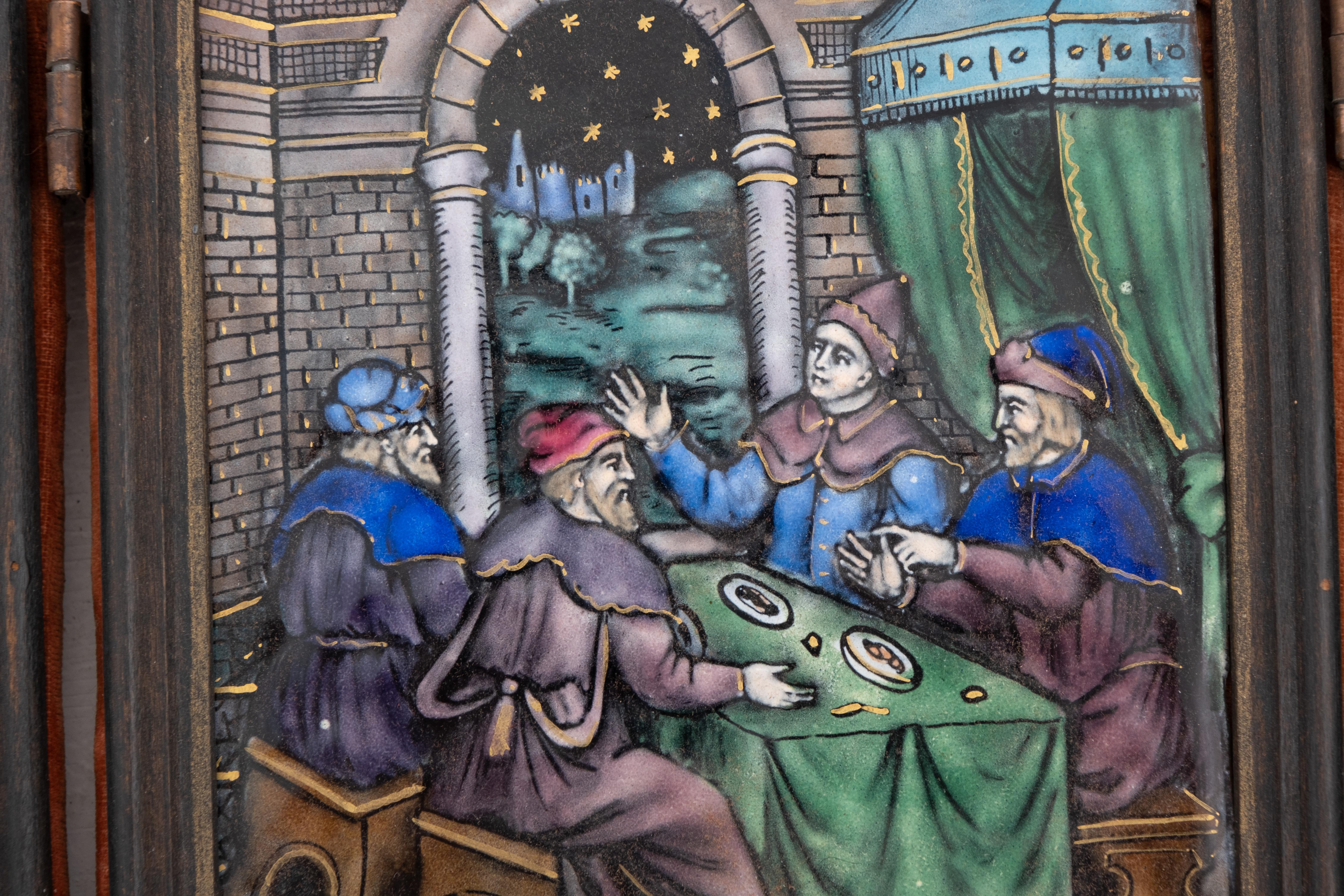 Antikes Triptychon aus Emaille auf Kupfer, Limoges im Angebot 1