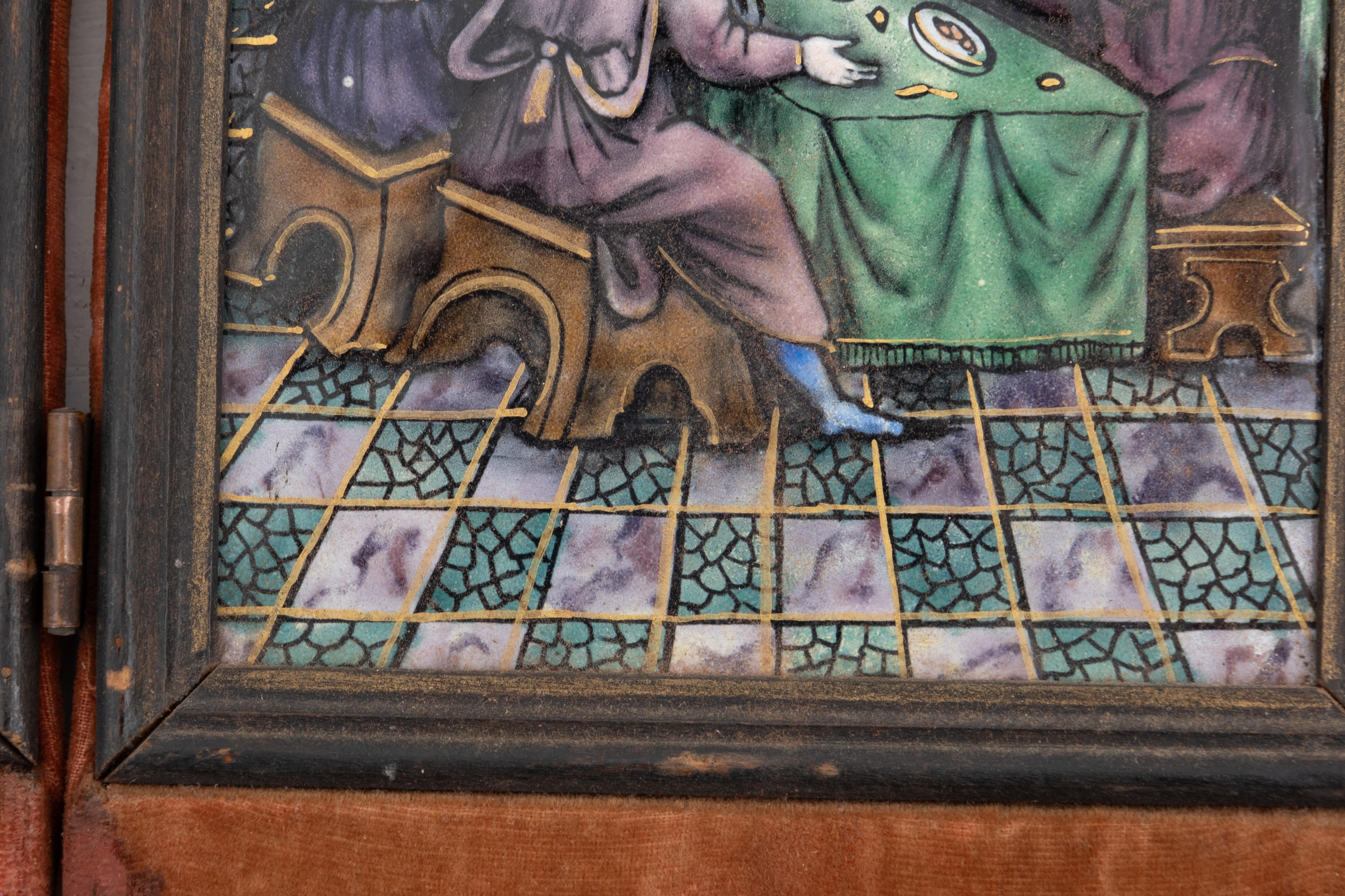 Antikes Triptychon aus Emaille auf Kupfer, Limoges im Angebot 3