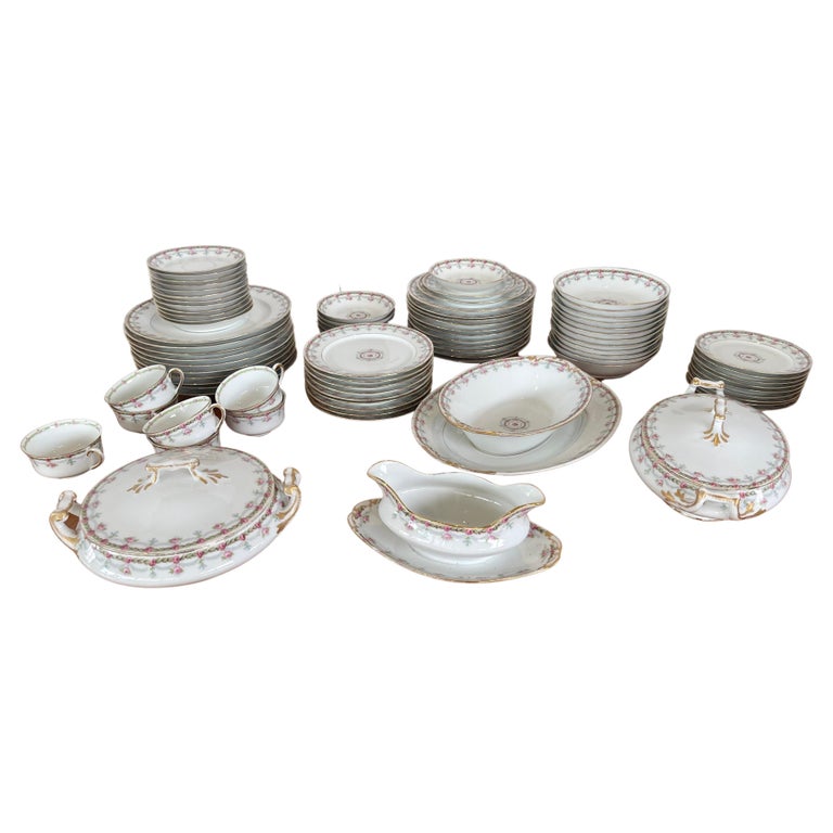 Limoges Antique Martial Redon China Service for Eight with Serving Pieces 85 Pcs For Sale