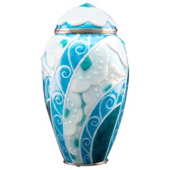 Vase Art déco de Limoges émaillé par Mauricette Pinoteau