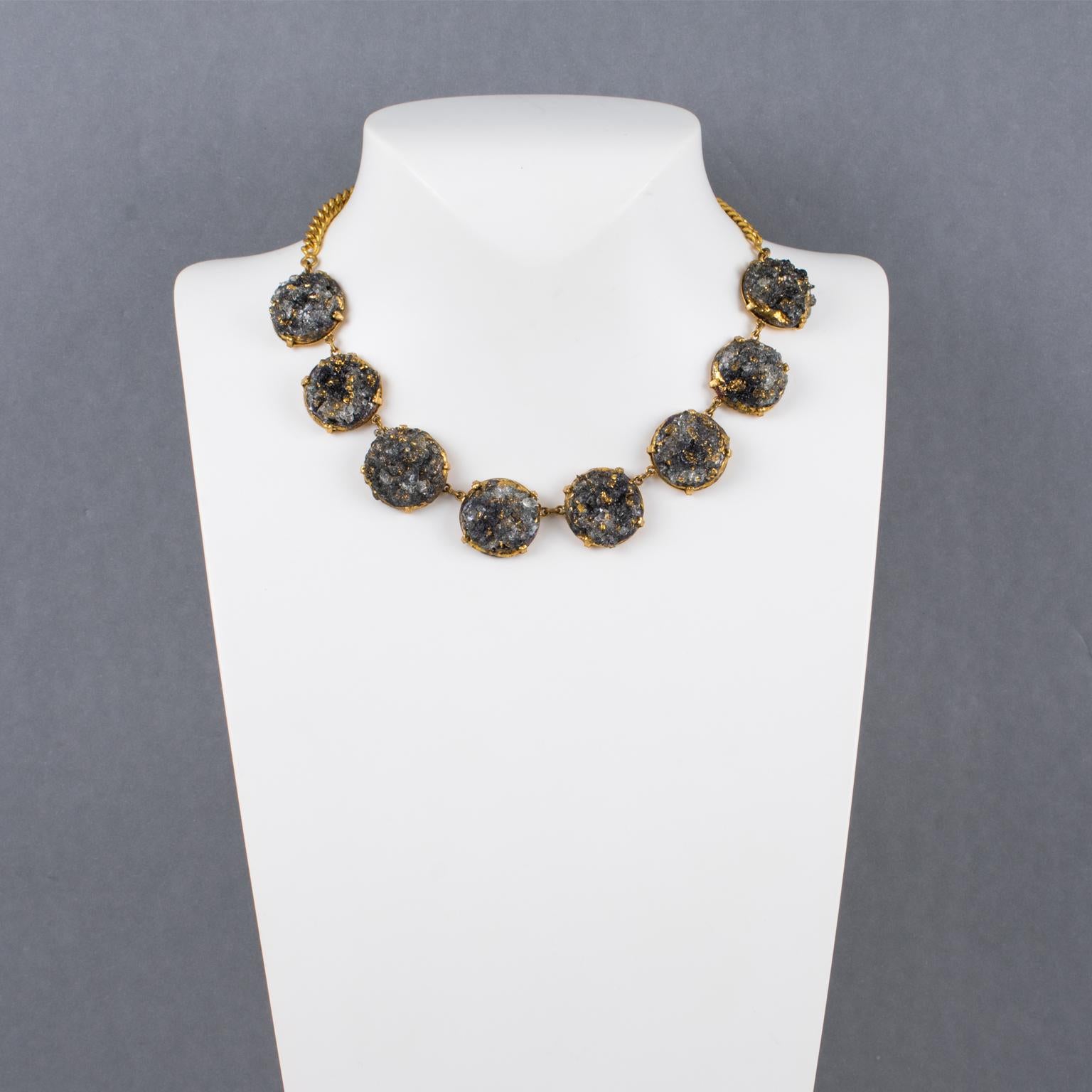 Modern Limoges Black Gray Enamel and Pate de Verre Link Choker Necklace For Sale