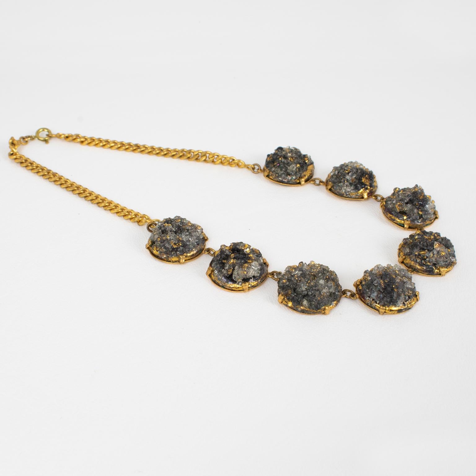 Limoges Black Gray Enamel and Pate de Verre Link Choker Necklace In Good Condition For Sale In Atlanta, GA