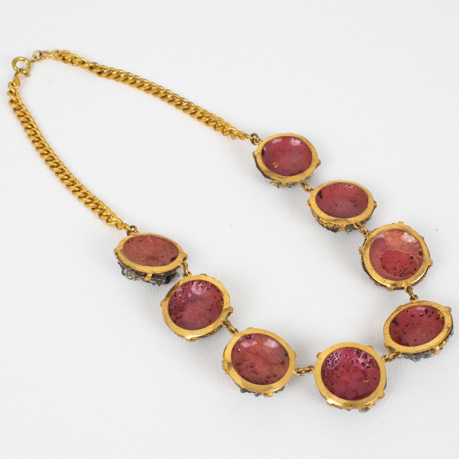 Women's or Men's Limoges Black Gray Enamel and Pate de Verre Link Choker Necklace For Sale