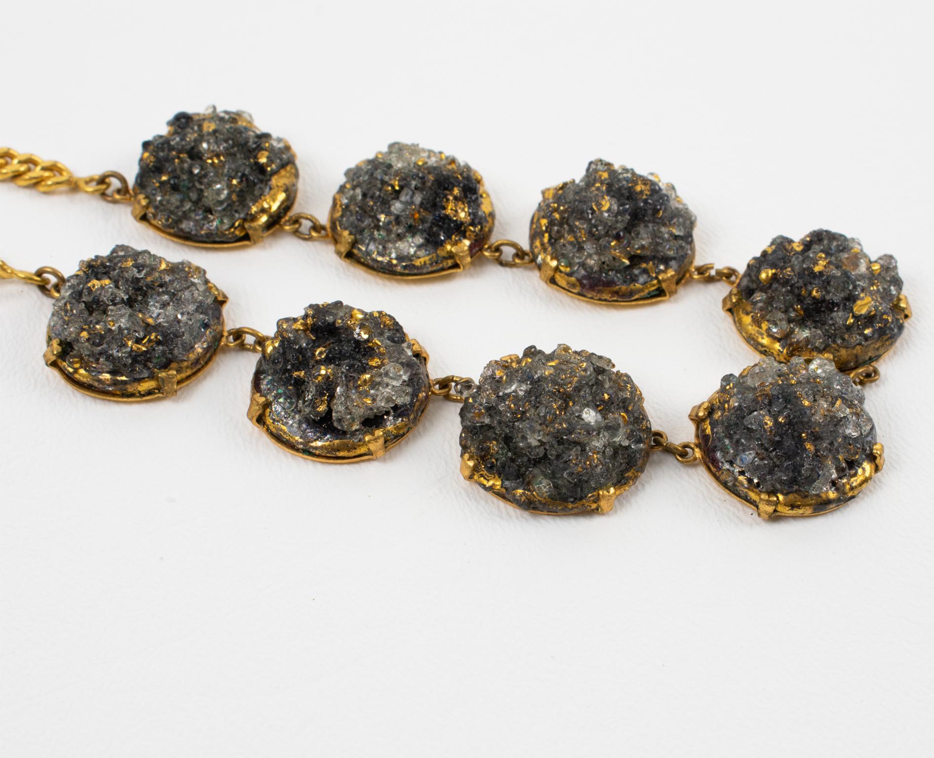 Collana a girocollo con smalto nero grigio e paté de verre di Limoges in vendita 1