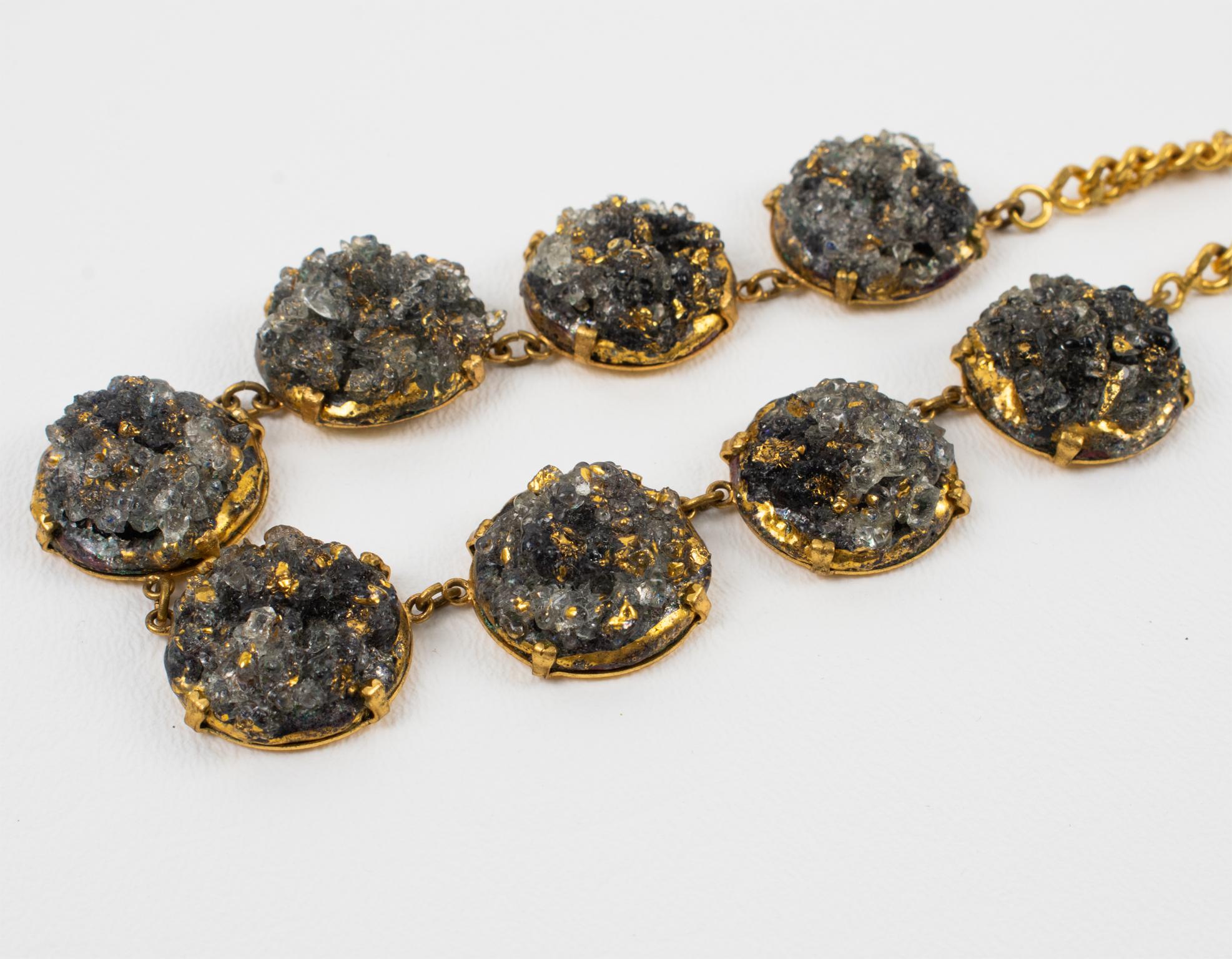 Limoges Black Gray Enamel and Pate de Verre Link Choker Necklace For Sale 2