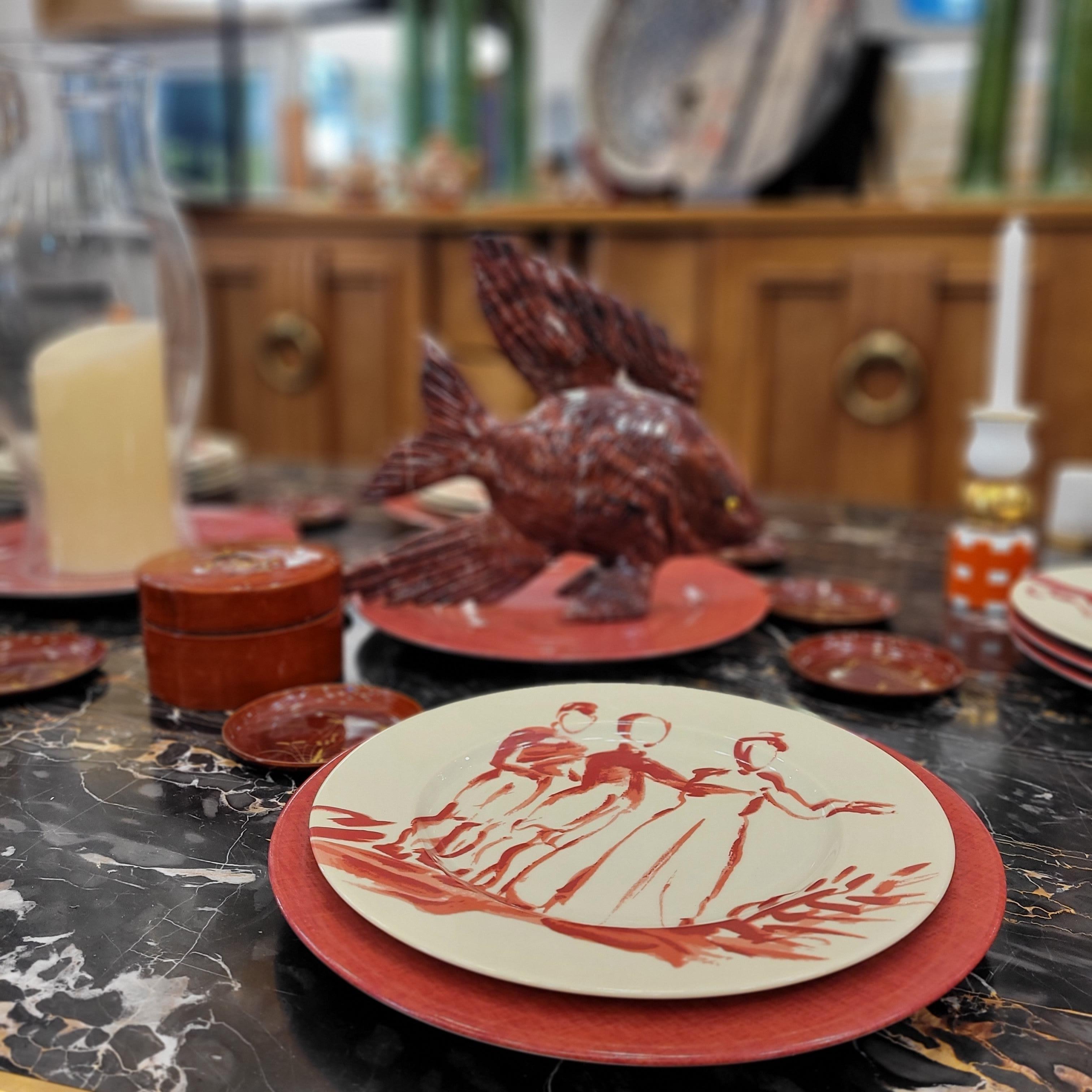 Limoges Burgund Les Toilés Porzellanunterteller, Patrick Frey im Angebot 3
