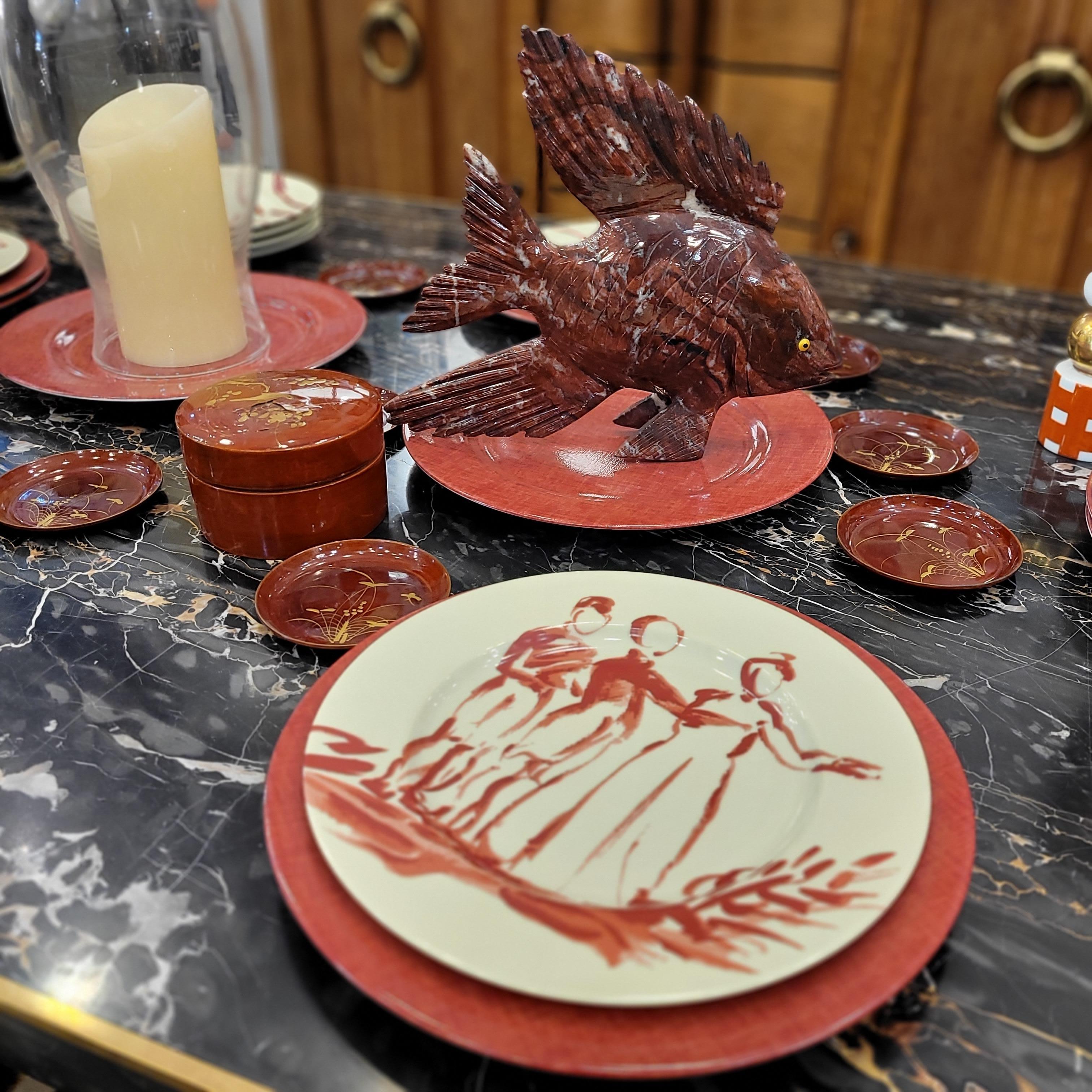 Limoges Burgund Les Toilés Porzellanunterteller, Patrick Frey im Angebot 11
