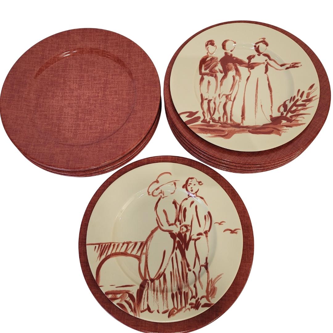 Limoges Burgund Les Toilés Porzellanunterteller, Patrick Frey (Moderne) im Angebot