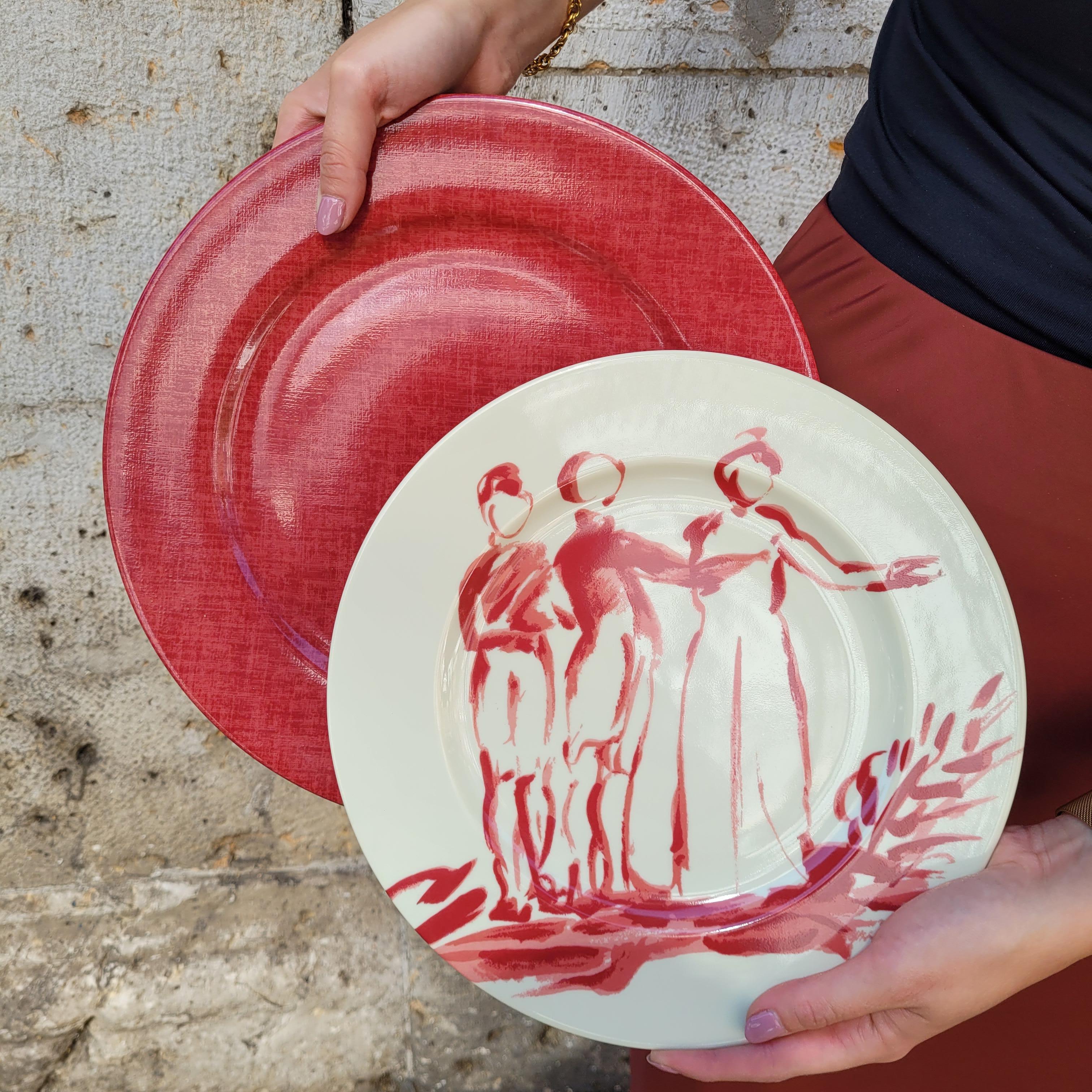 Limoges Burgund Les Toilés Porzellanunterteller, Patrick Frey im Angebot 1