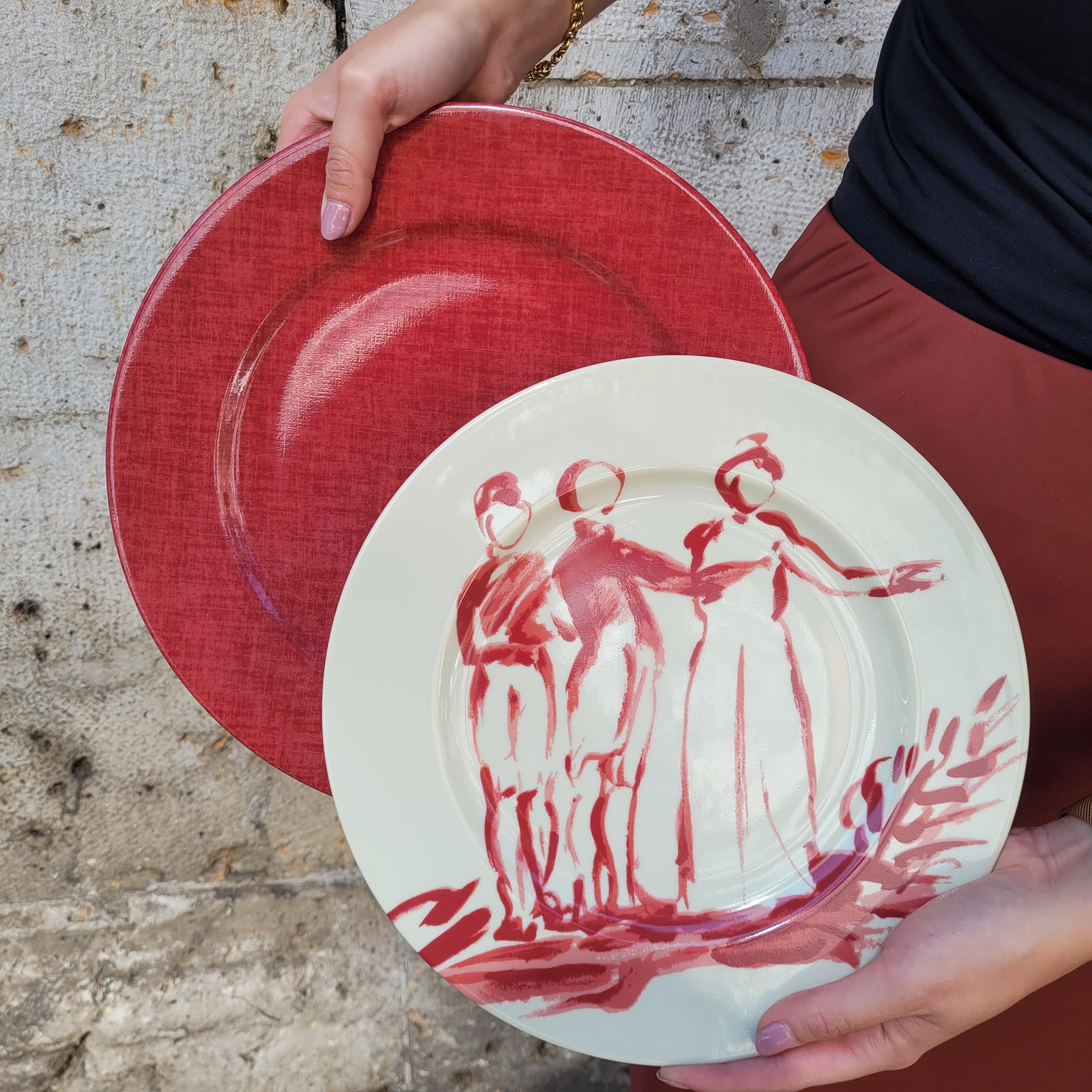 Limoges Burgund Les Toilés Porzellanunterteller, Patrick Frey im Angebot 2