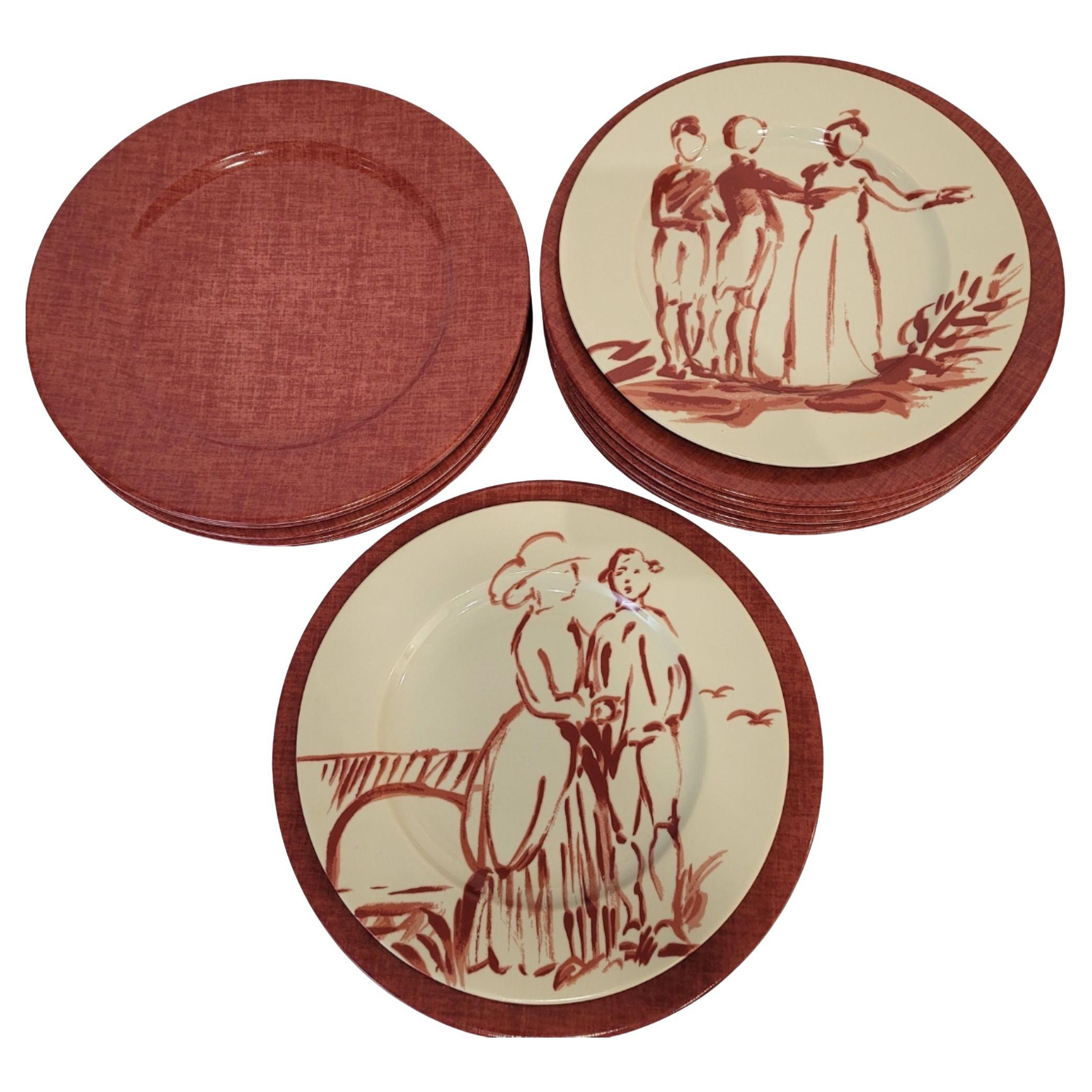 Limoges Burgund Les Toilés Porzellanunterteller, Patrick Frey