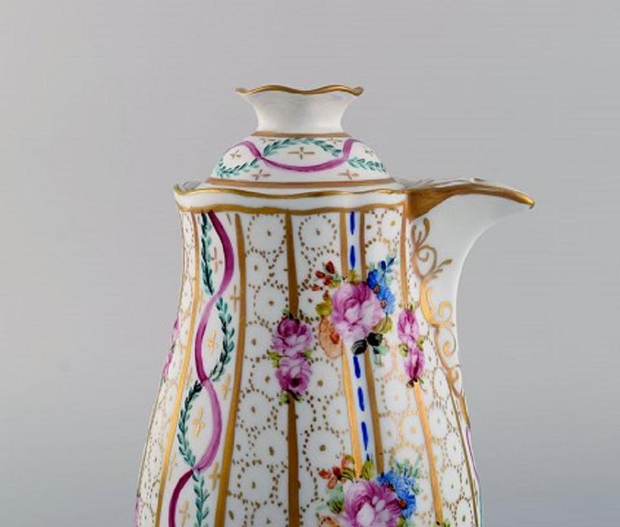 Limoges Chocolate Pot in Hand Painted Porcelain with Floral and Gold Decoration 1