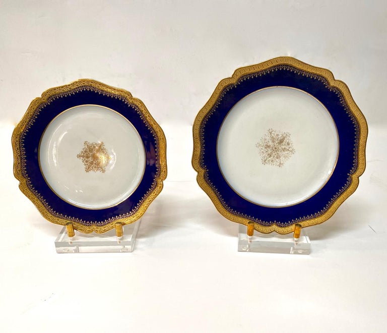 Limoges Cobalt and Gold Rimmed Dinner Plates, Set of 12 at 1stDibs