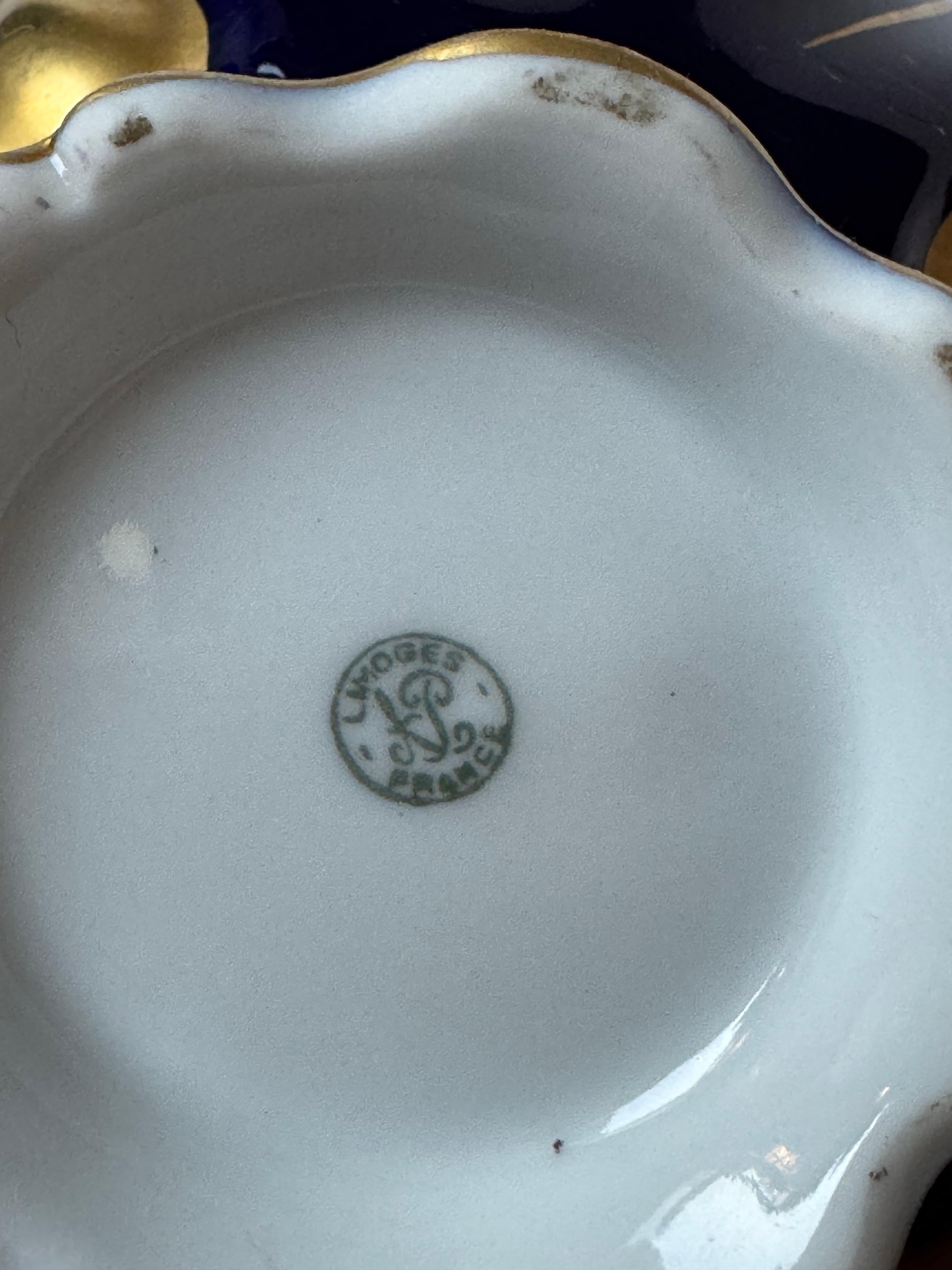 Limoges Cobalt Blue and Gold Hand-Painted Sauce Dish with Tray For Sale 4