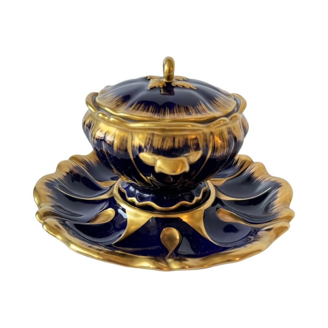 French Limoges Cobalt Blue and Gold Hand-Painted Sauce Dish with Tray For Sale