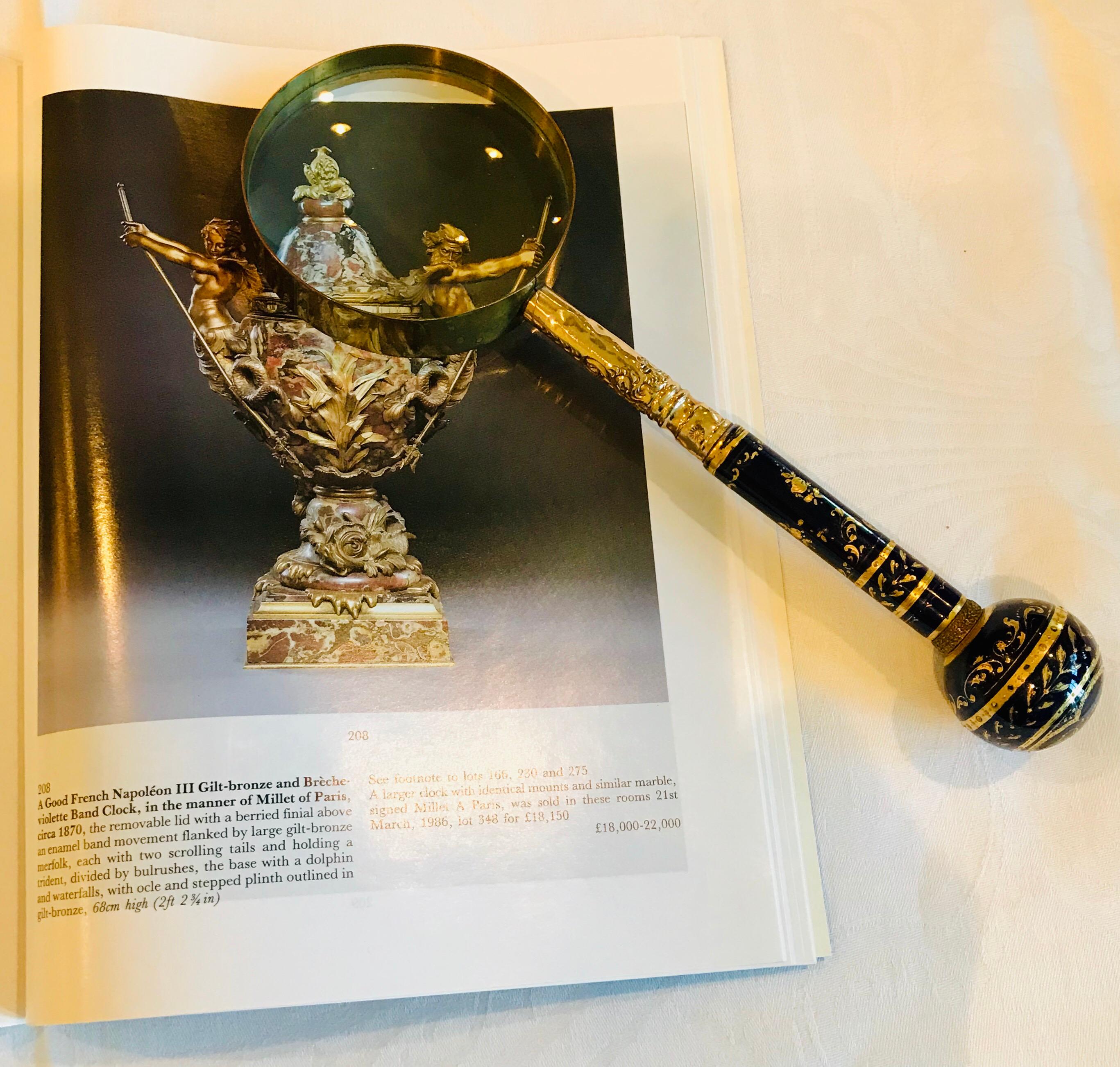 Belle Époque Limoges Cobalt Gold Encrusted Library Magnifying Glass For Sale