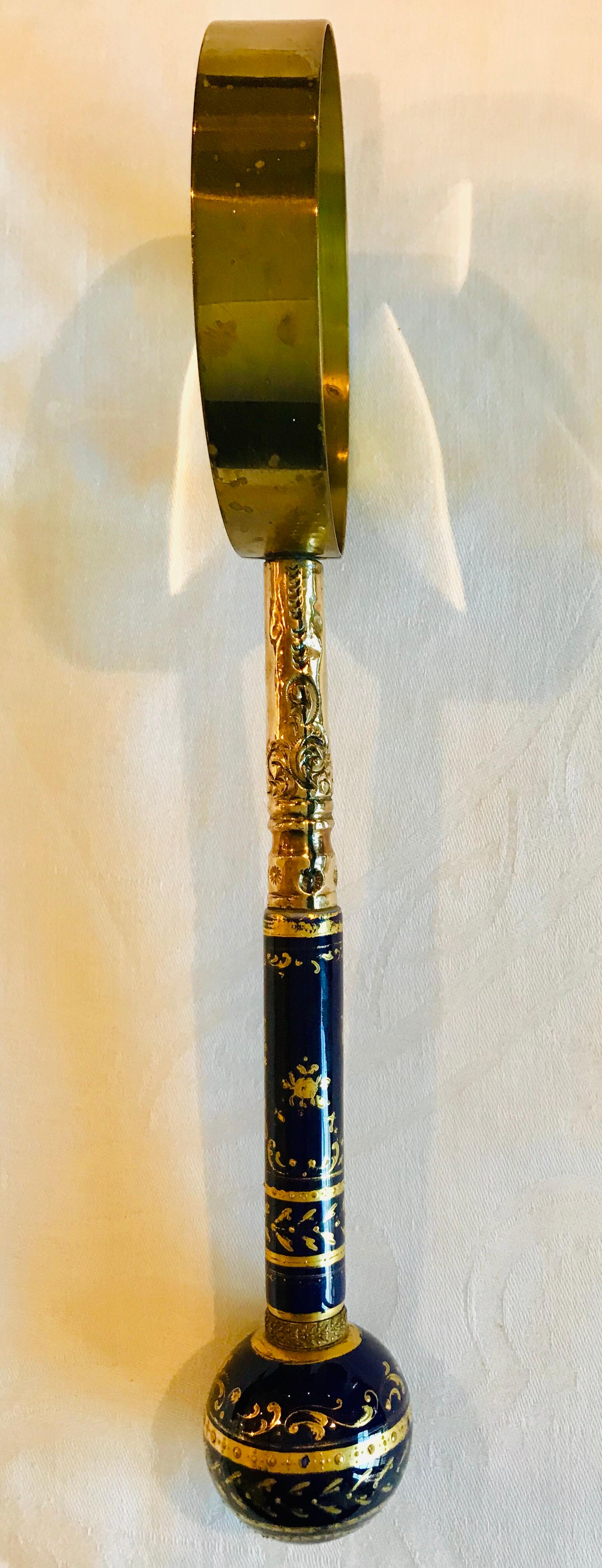 19th Century Limoges Cobalt Gold Encrusted Library Magnifying Glass For Sale