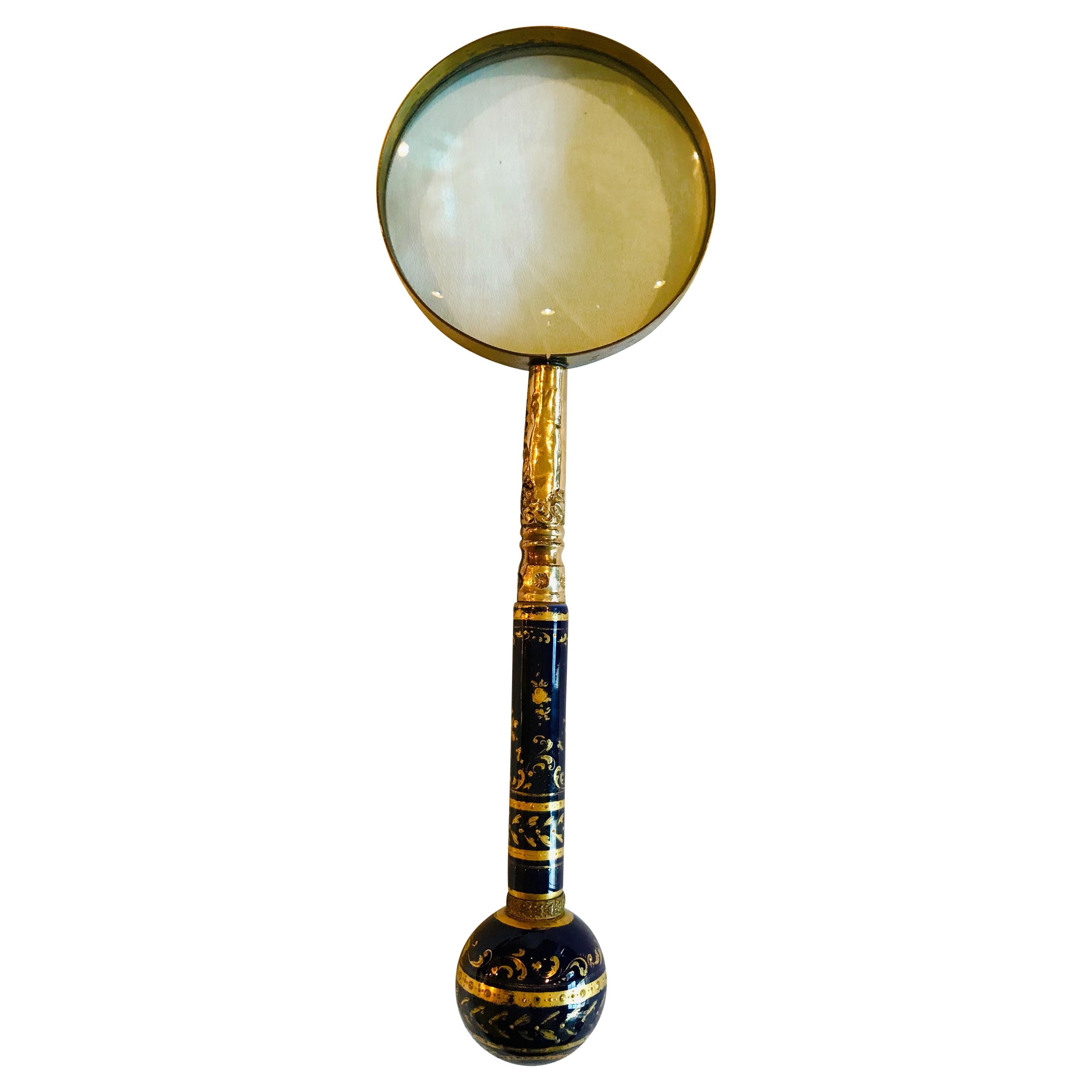 Limoges Cobalt Gold Encrusted Library Magnifying Glass For Sale