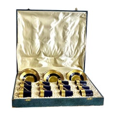Limoges Coffee Set for 12 in Blue and Gold, Early 20th Century