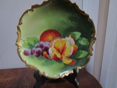 Limoges Coronet Green Decorative Plate with Hangar, Gilt Edge