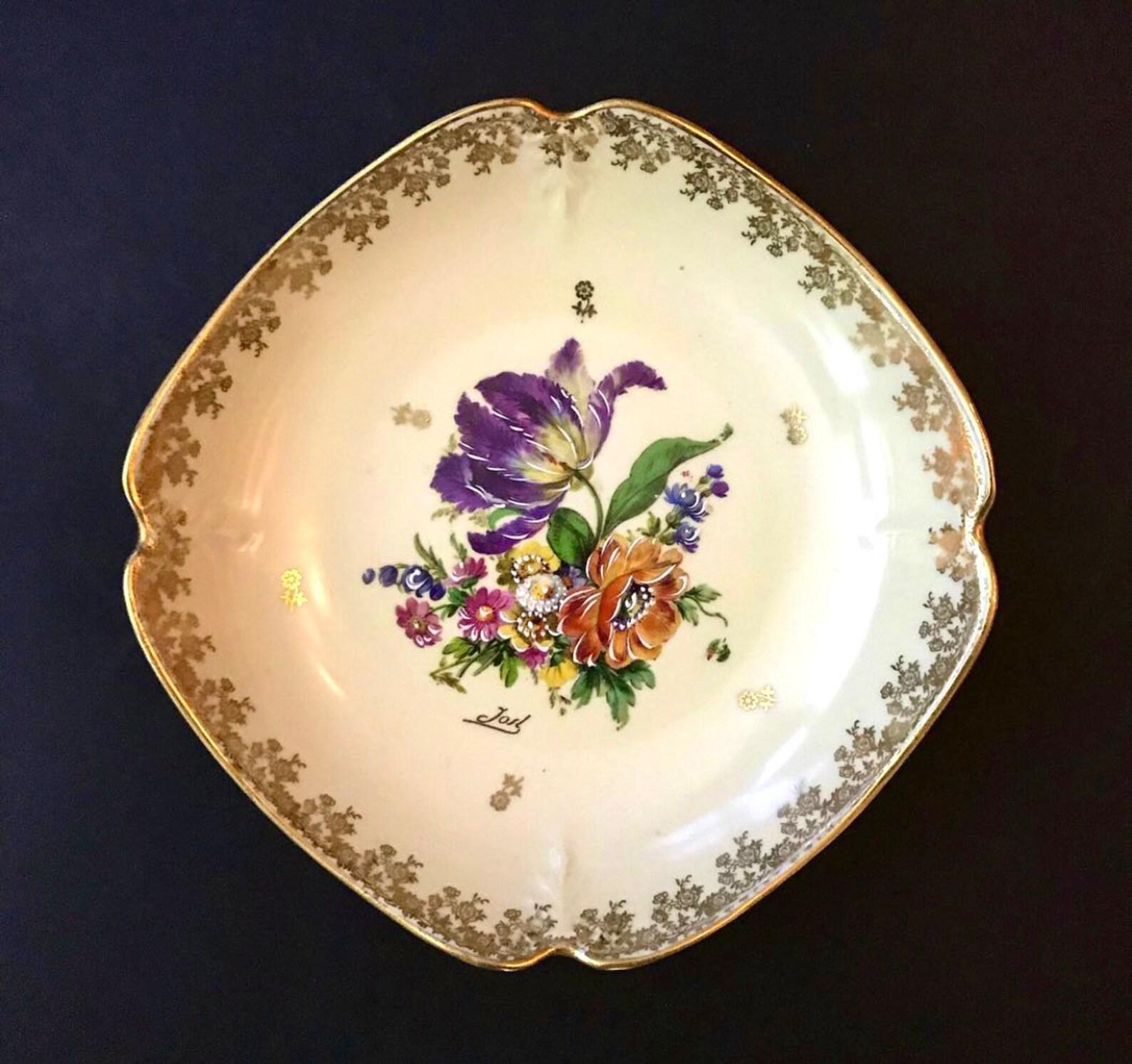 French Limoges Deep Porcelain Dish  Hand-Painted, France  For Sale