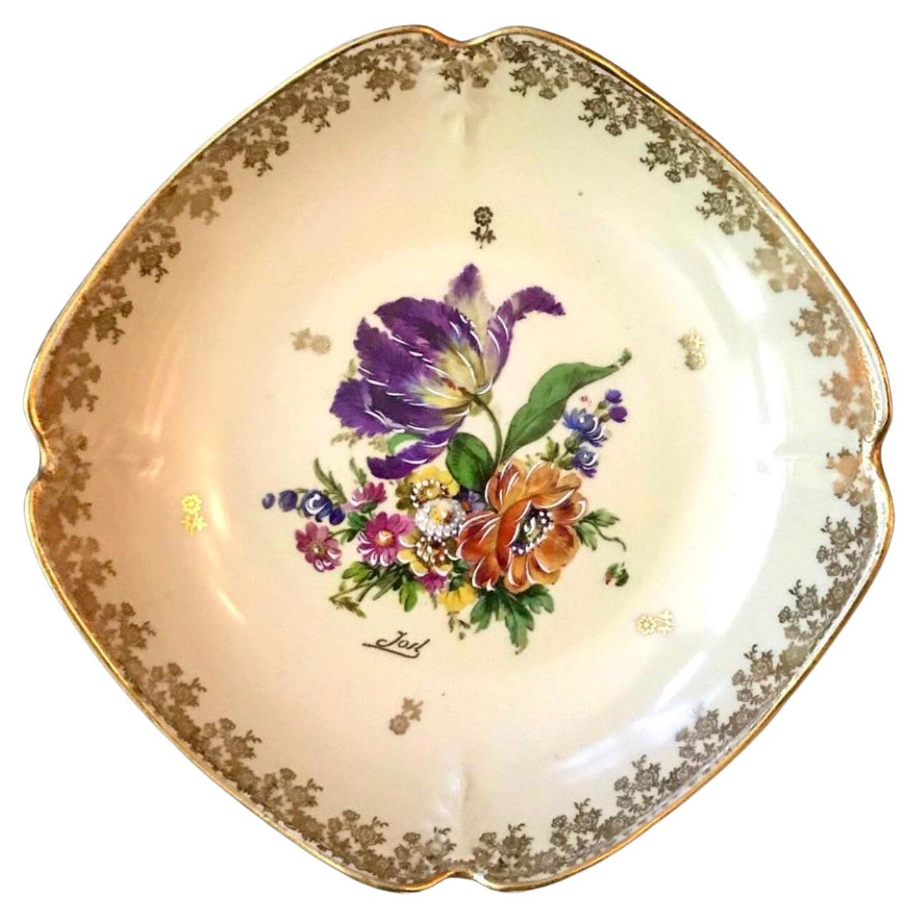 Limoges Deep Porcelain Dish  Hand-Painted, France  For Sale
