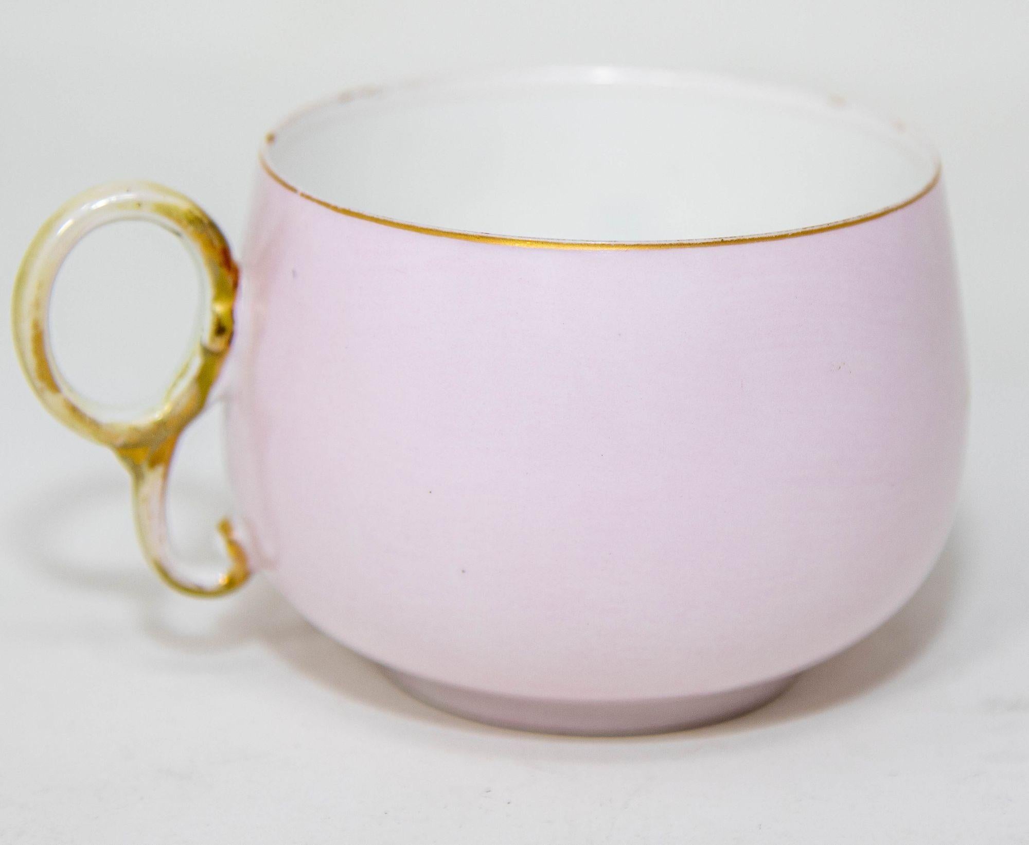 Limoges Elite Francia Pintada a Mano Taza de Té Floral Rosa Platillo Fina China 1930 en venta 4