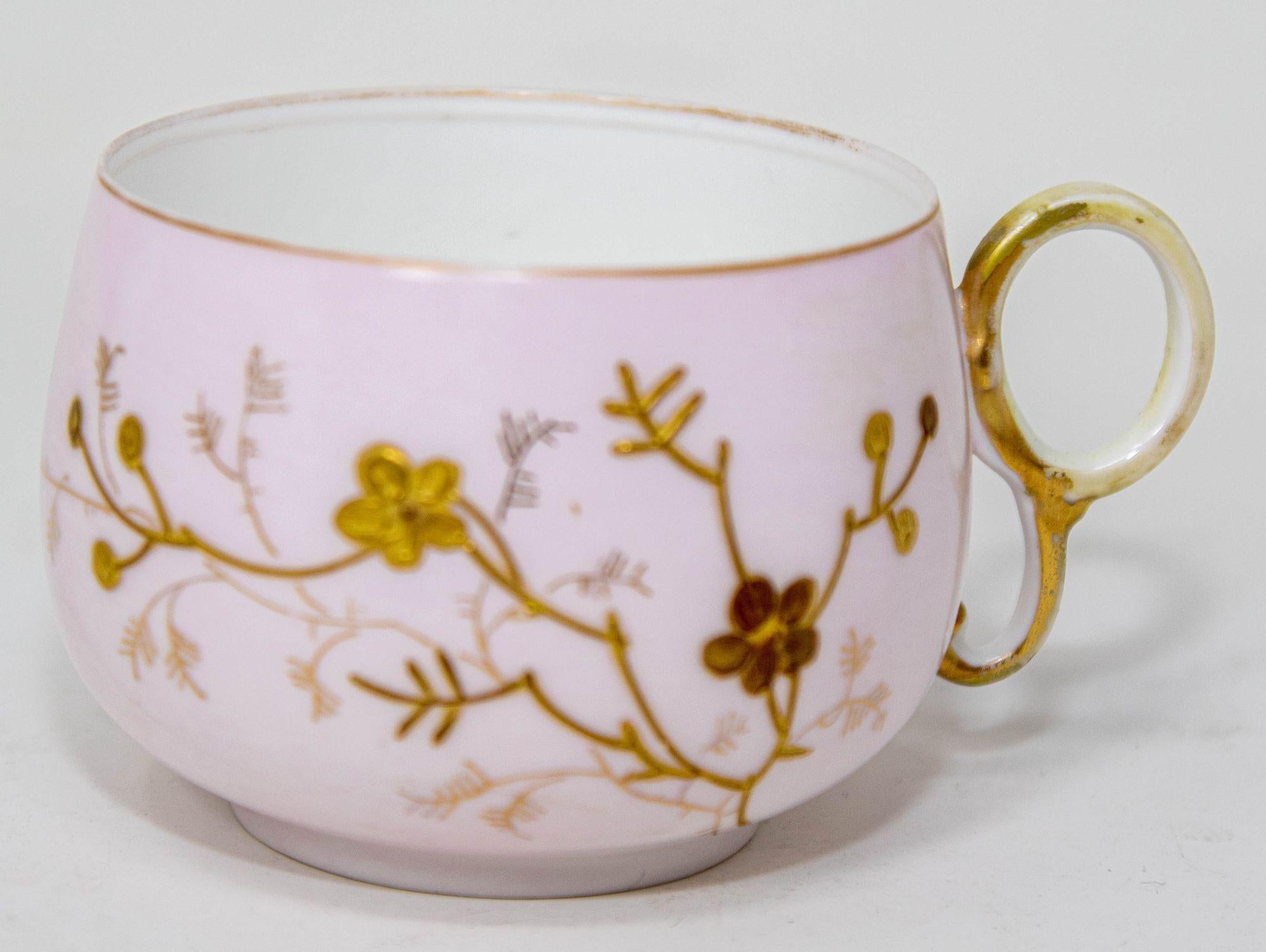 Limoges Elite Francia Pintada a Mano Taza de Té Floral Rosa Platillo Fina China 1930 en venta 5