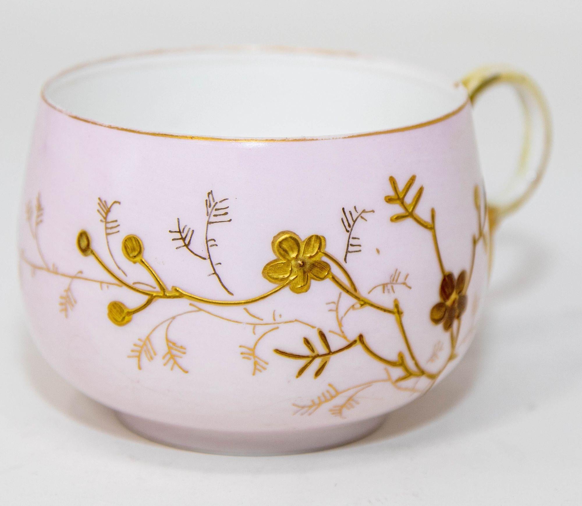 Limoges Elite Francia Pintada a Mano Taza de Té Floral Rosa Platillo Fina China 1930 Art Nouveau en venta