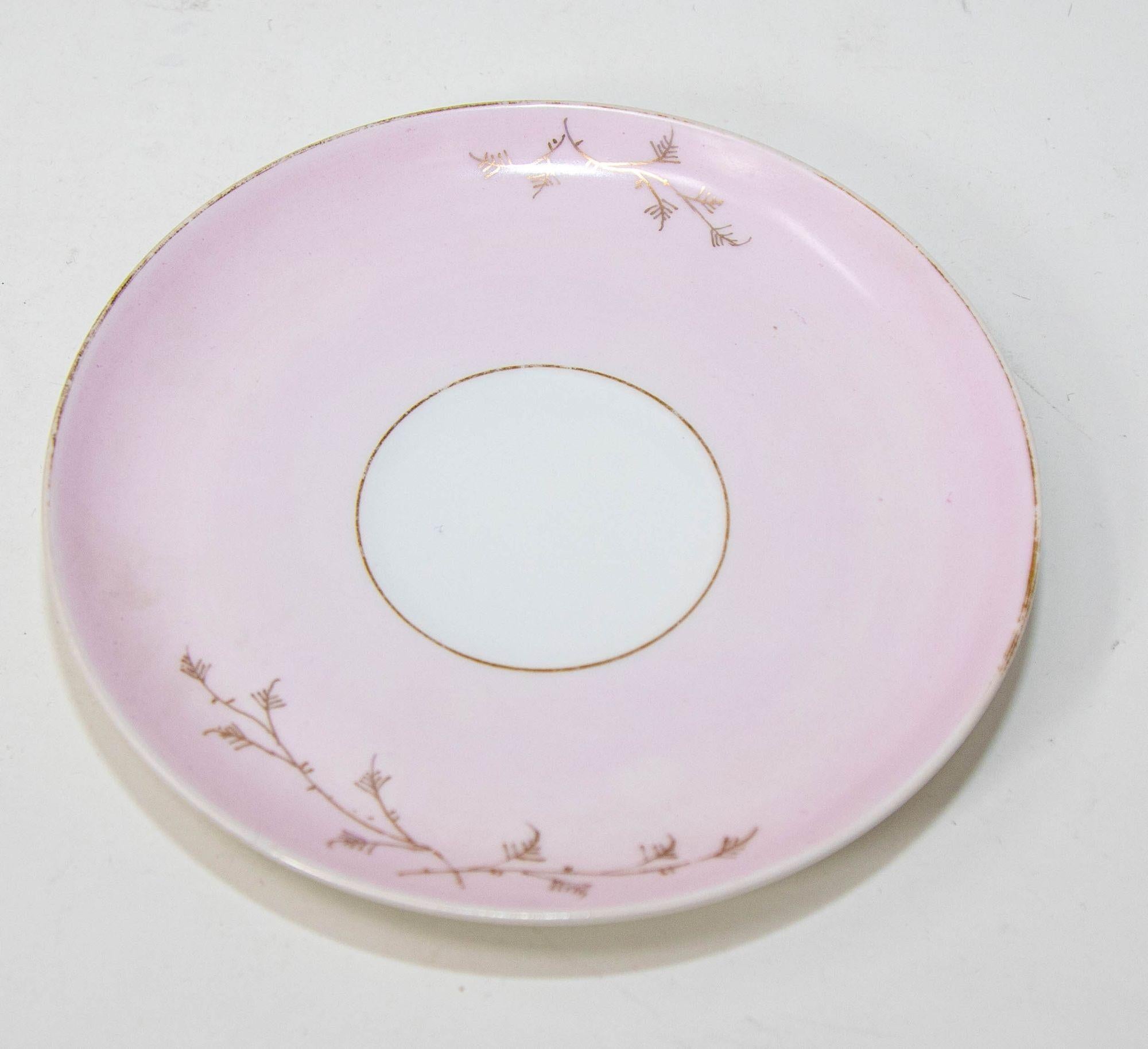 Limoges Elite Francia Pintada a Mano Taza de Té Floral Rosa Platillo Fina China 1930 Francés en venta